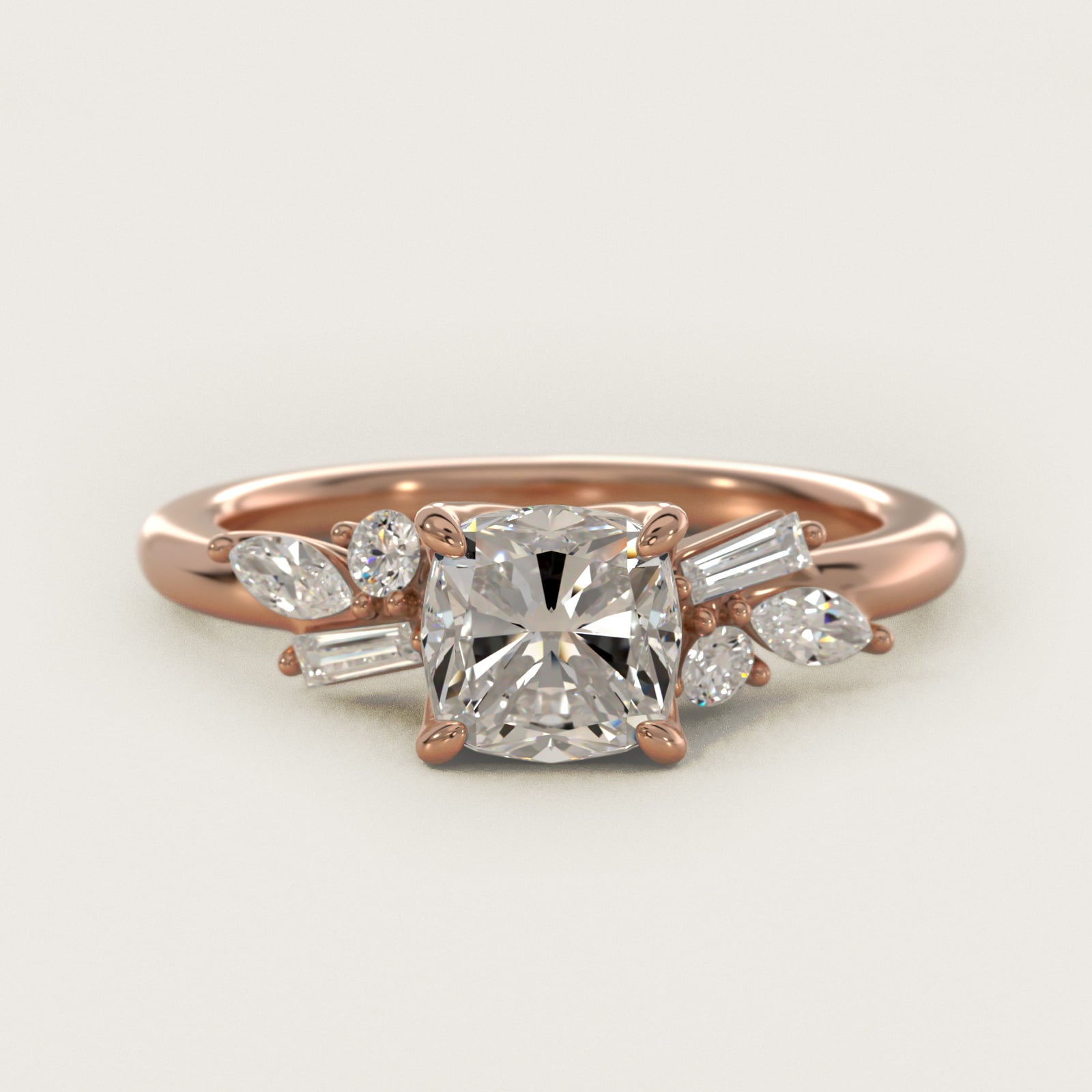 Floral Motif Diamond Accent Side Stone Engagement Ring In 18k Rose Gold By James Allen - Cushion Center