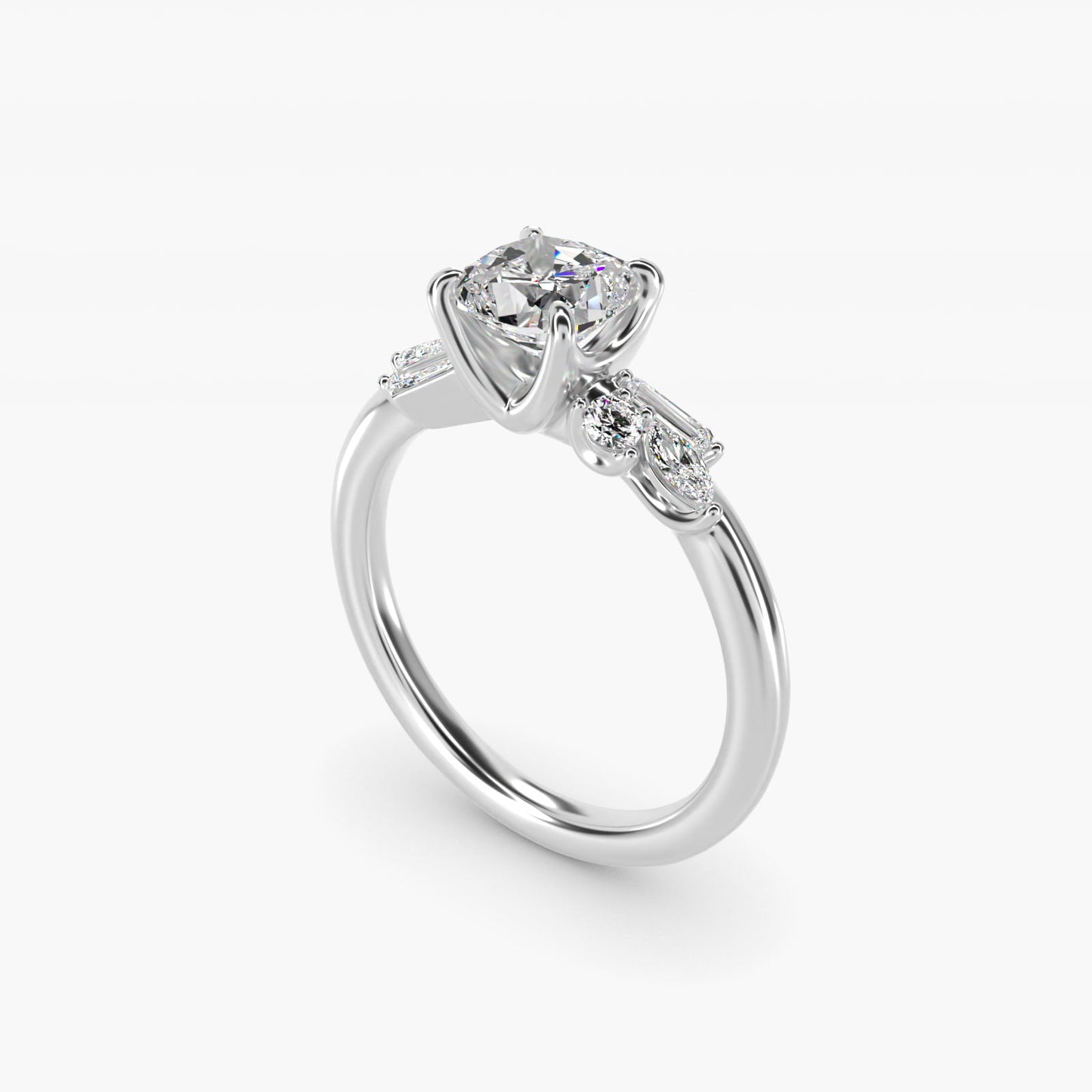Floral Motif Diamond Accent Side Stone Engagement Ring In 14K White Gold By James Allen - Cushion Center