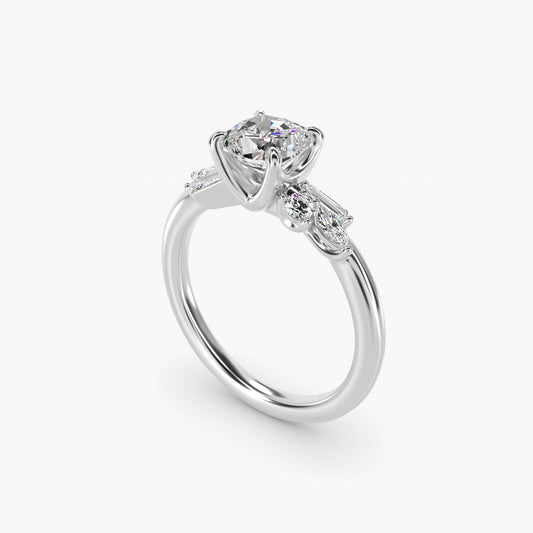 Floral Motif Diamond Accent Side Stone Engagement Ring In 14K White Gold By James Allen - Cushion Center
