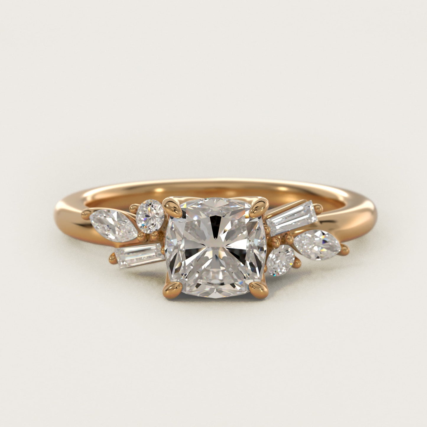 Floral Motif Diamond Accent Side Stone Engagement Ring In 14K Yellow Gold By James Allen - Cushion Center