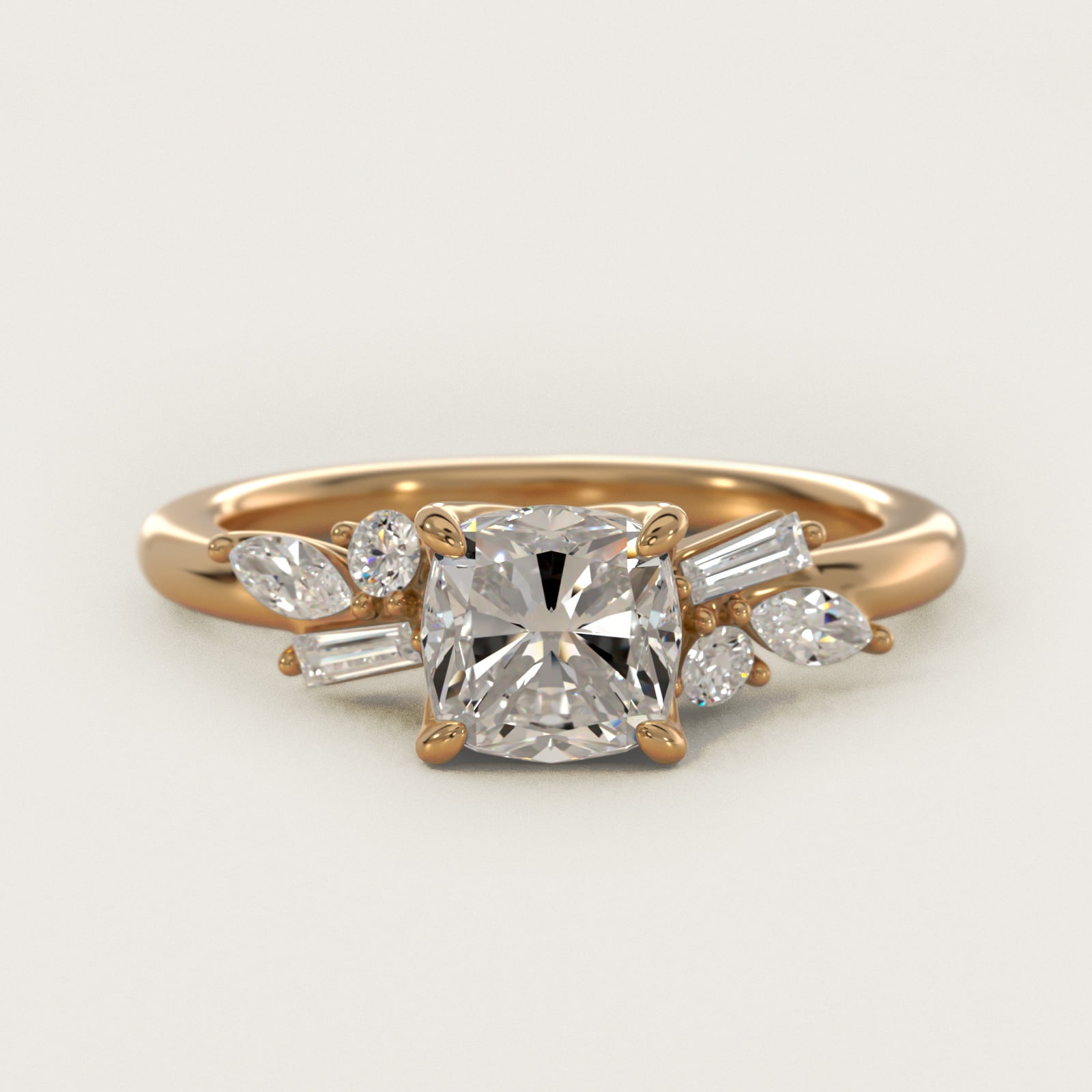 Floral Motif Diamond Accent Side Stone Engagement Ring In 18k Yellow Gold By James Allen - Cushion Center
