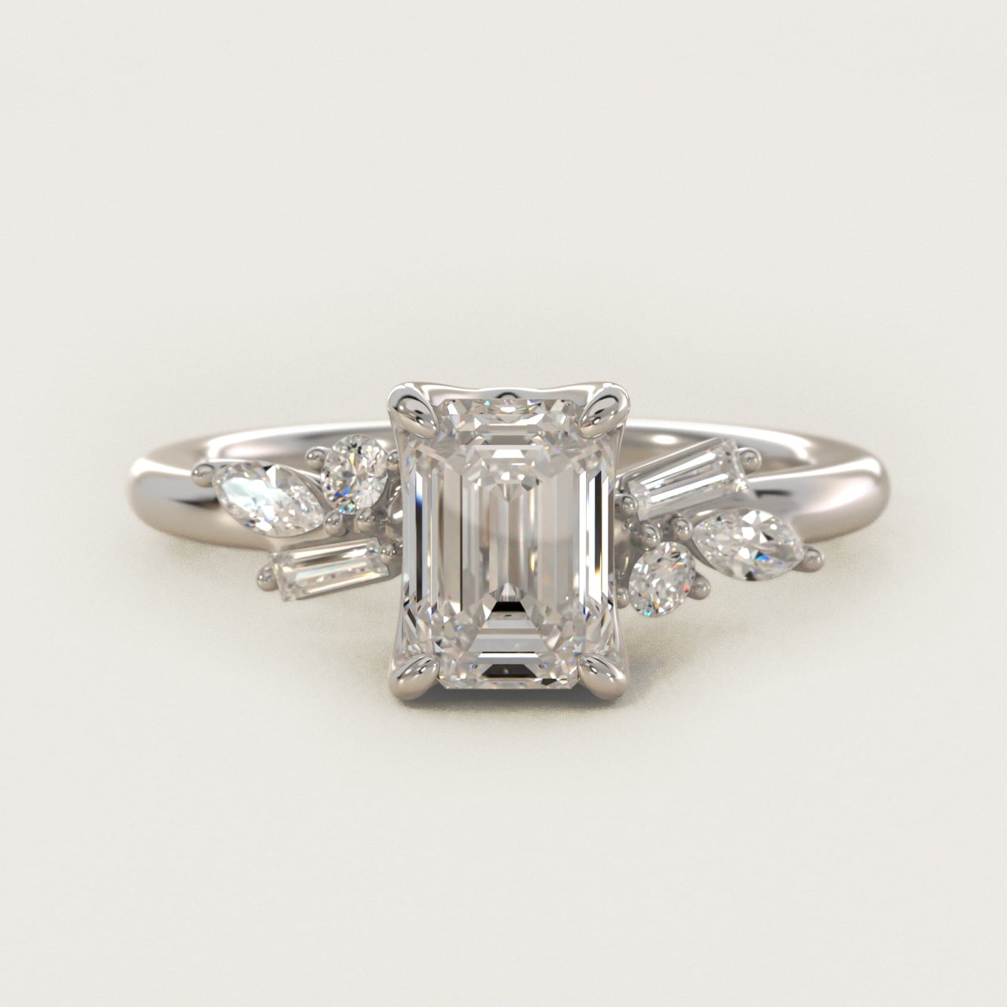 Floral Motif Diamond Accent Side Stone Engagement Ring In 14K White Gold By James Allen - Emerald Center
