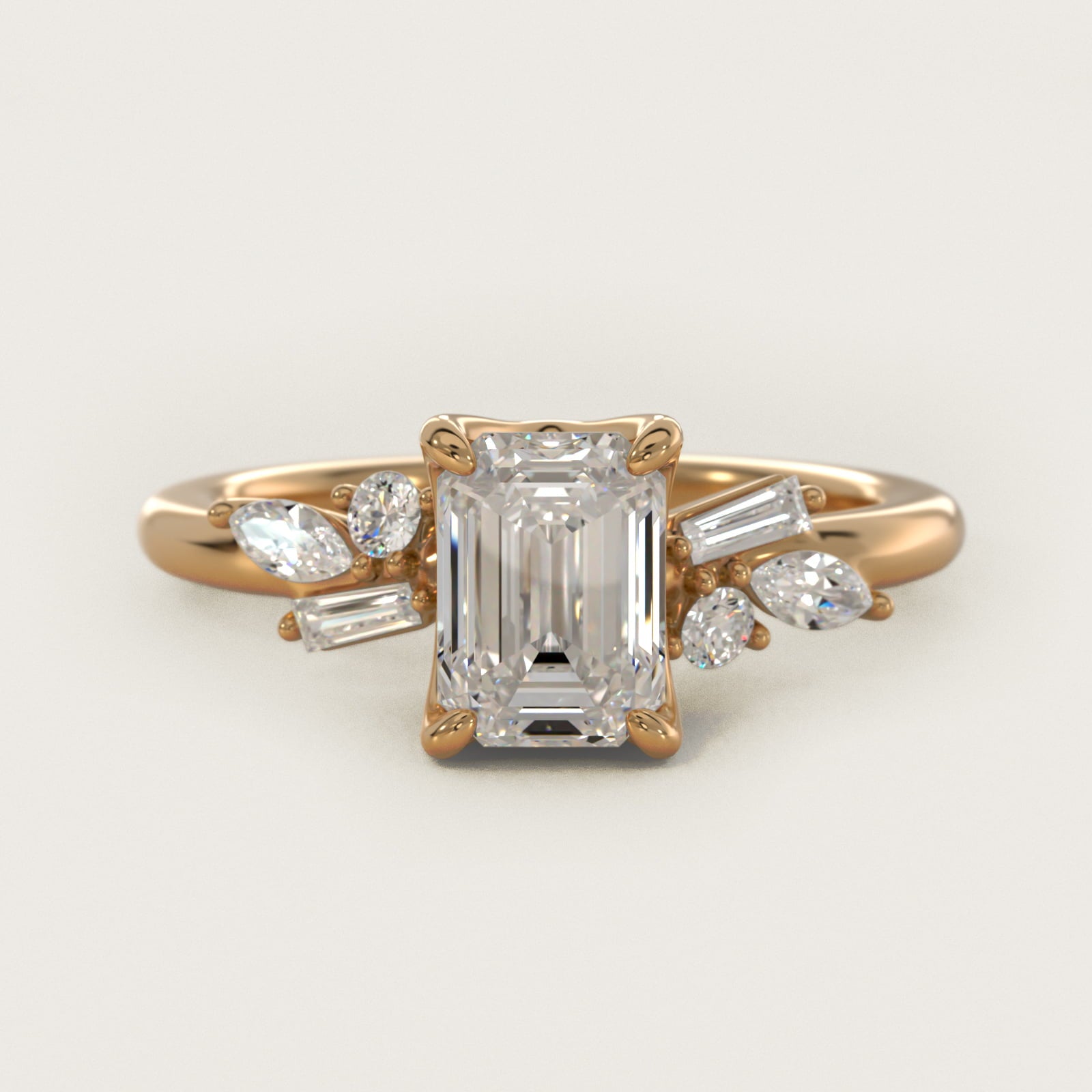 Floral Motif Diamond Accent Side Stone Engagement Ring In 18k Yellow Gold By James Allen - Emerald Center