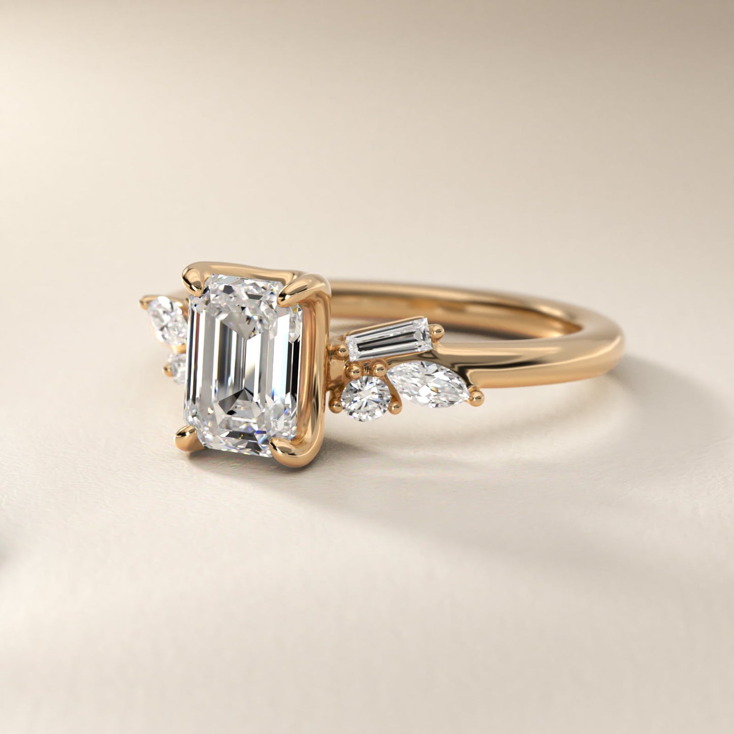Floral Motif Diamond Accent Side Stone Engagement Ring In 14K Yellow Gold By James Allen - Emerald Center