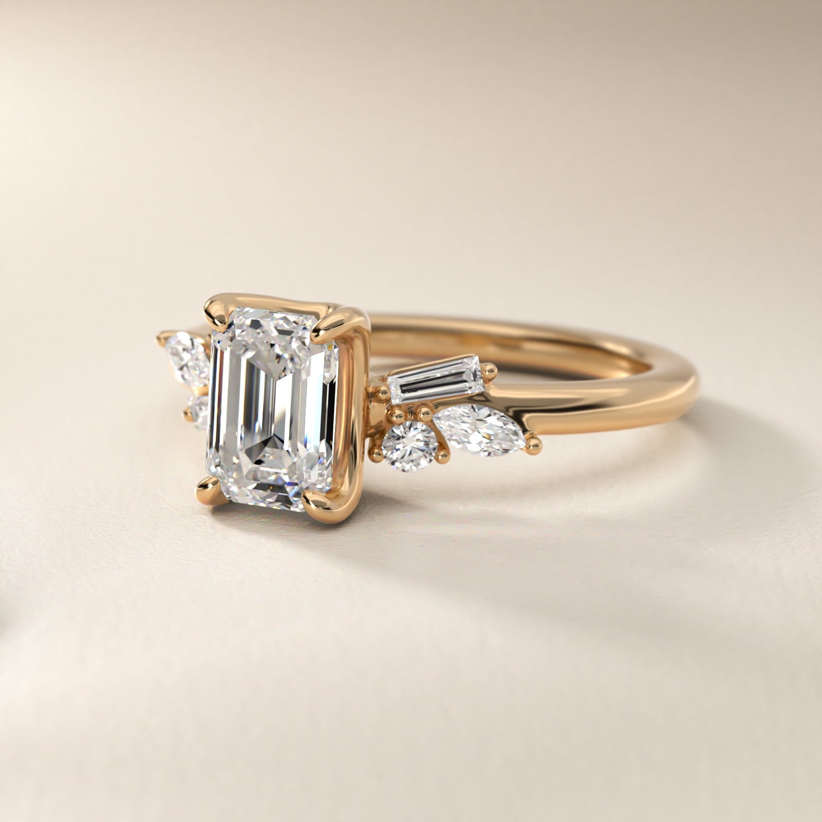 Floral Motif Diamond Accent Side Stone Engagement Ring In 14K Yellow Gold By James Allen - Emerald Center