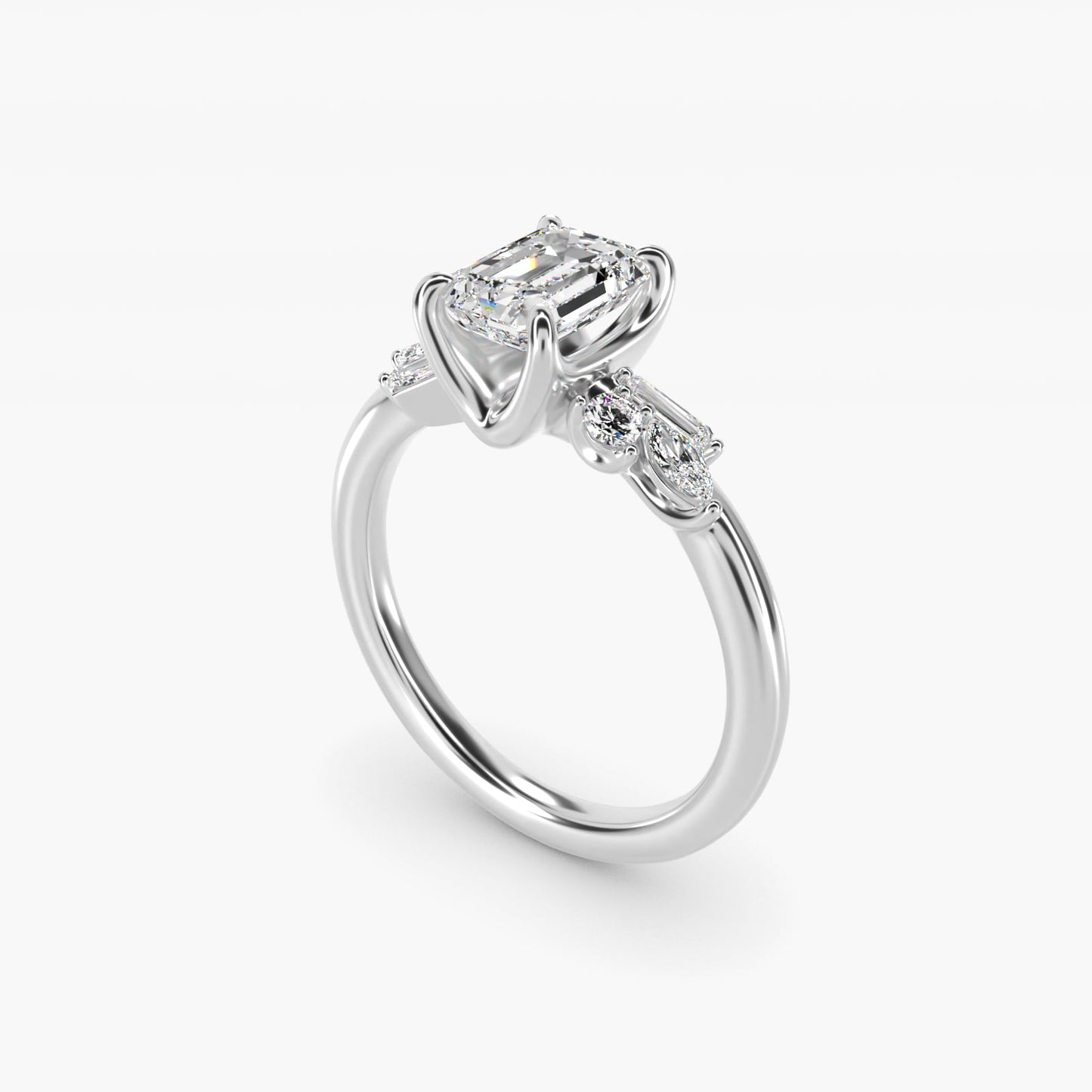 Floral Motif Diamond Accent Side Stone Engagement Ring In Platinum By James Allen - Emerald Center