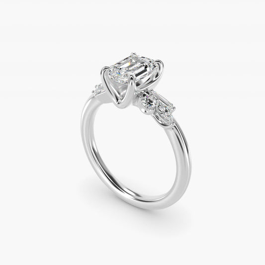 Floral Motif Diamond Accent Side Stone Engagement Ring In Platinum By James Allen - Emerald Center