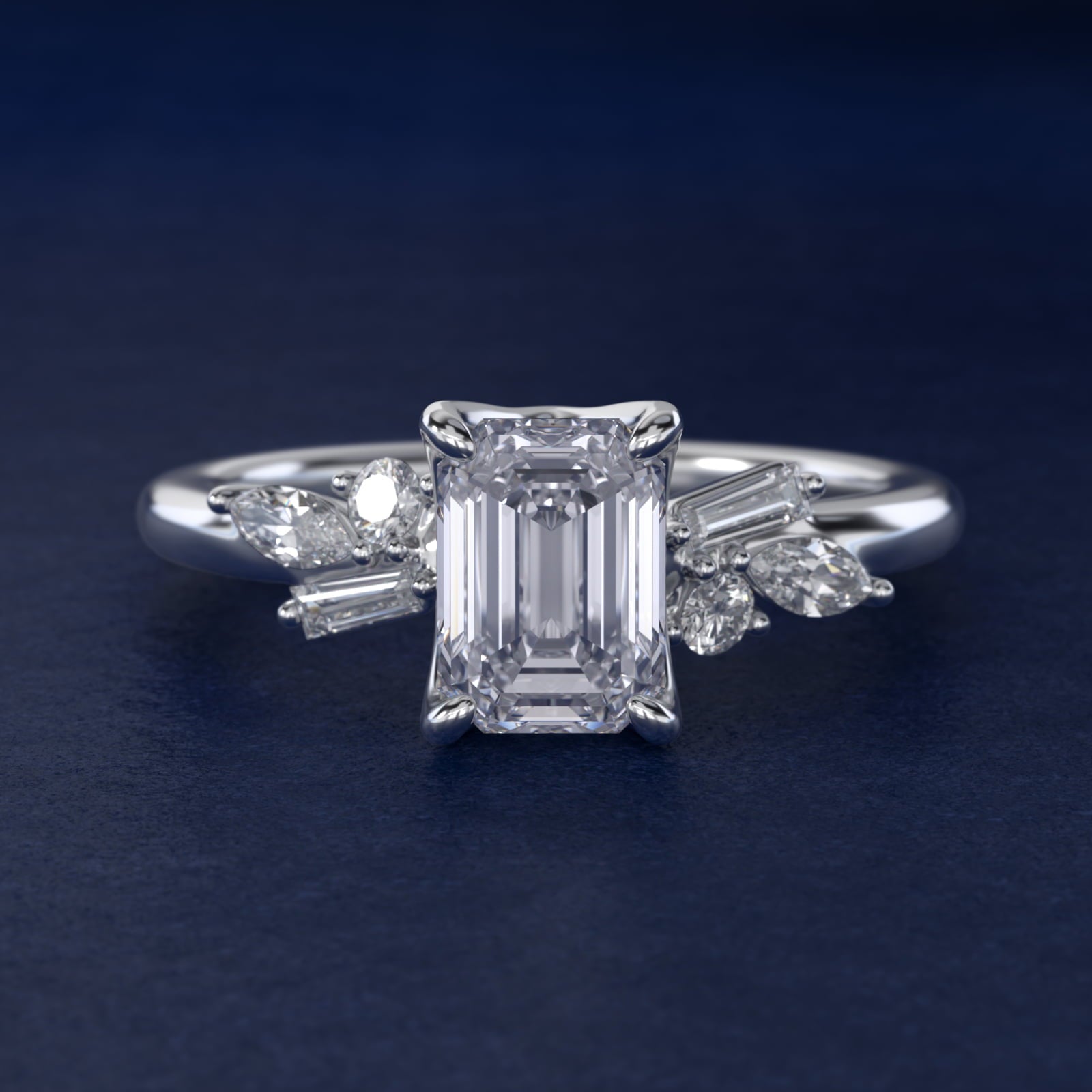 Floral Motif Diamond Accent Side Stone Engagement Ring In Platinum By James Allen - Emerald Center