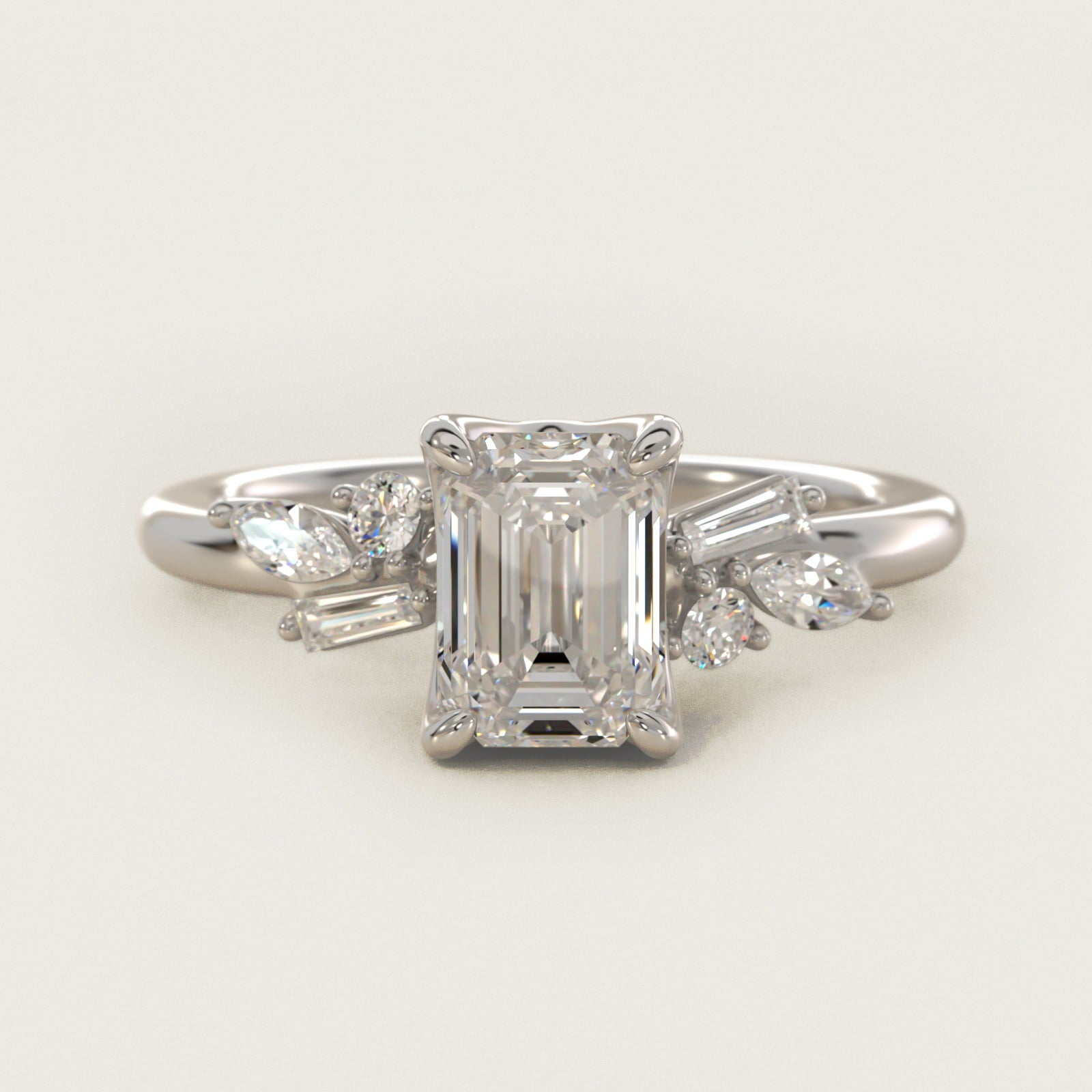Floral Motif Diamond Accent Side Stone Engagement Ring In Platinum By James Allen - Emerald Center