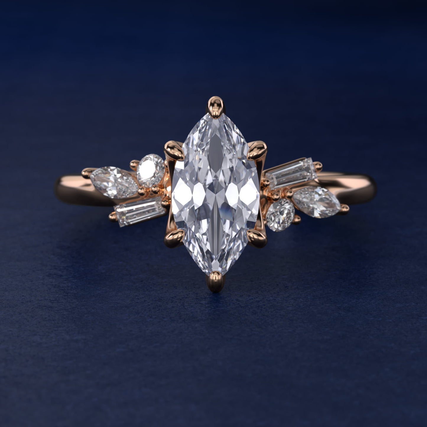 Floral Motif Diamond Accent Side Stone Engagement Ring In 18k Rose Gold By James Allen - Marquise Center