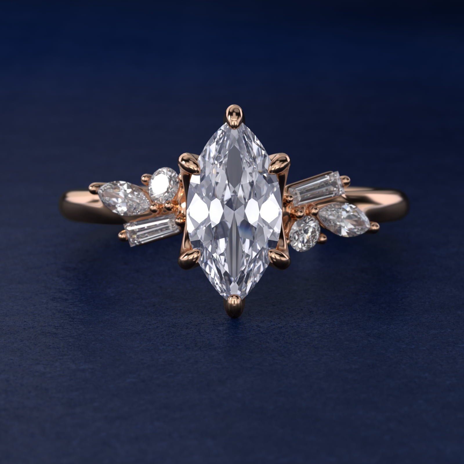 Floral Motif Diamond Accent Side Stone Engagement Ring In 18k Rose Gold By James Allen - Marquise Center