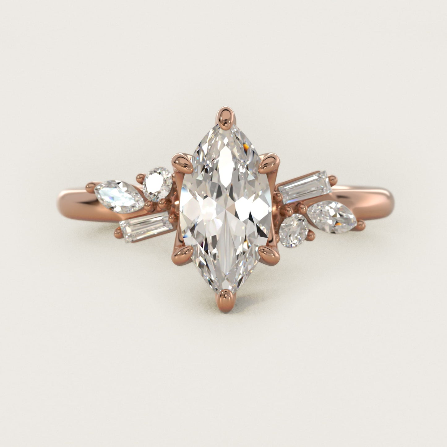 Floral Motif Diamond Accent Side Stone Engagement Ring In 14K Rose Gold By James Allen - Marquise Center
