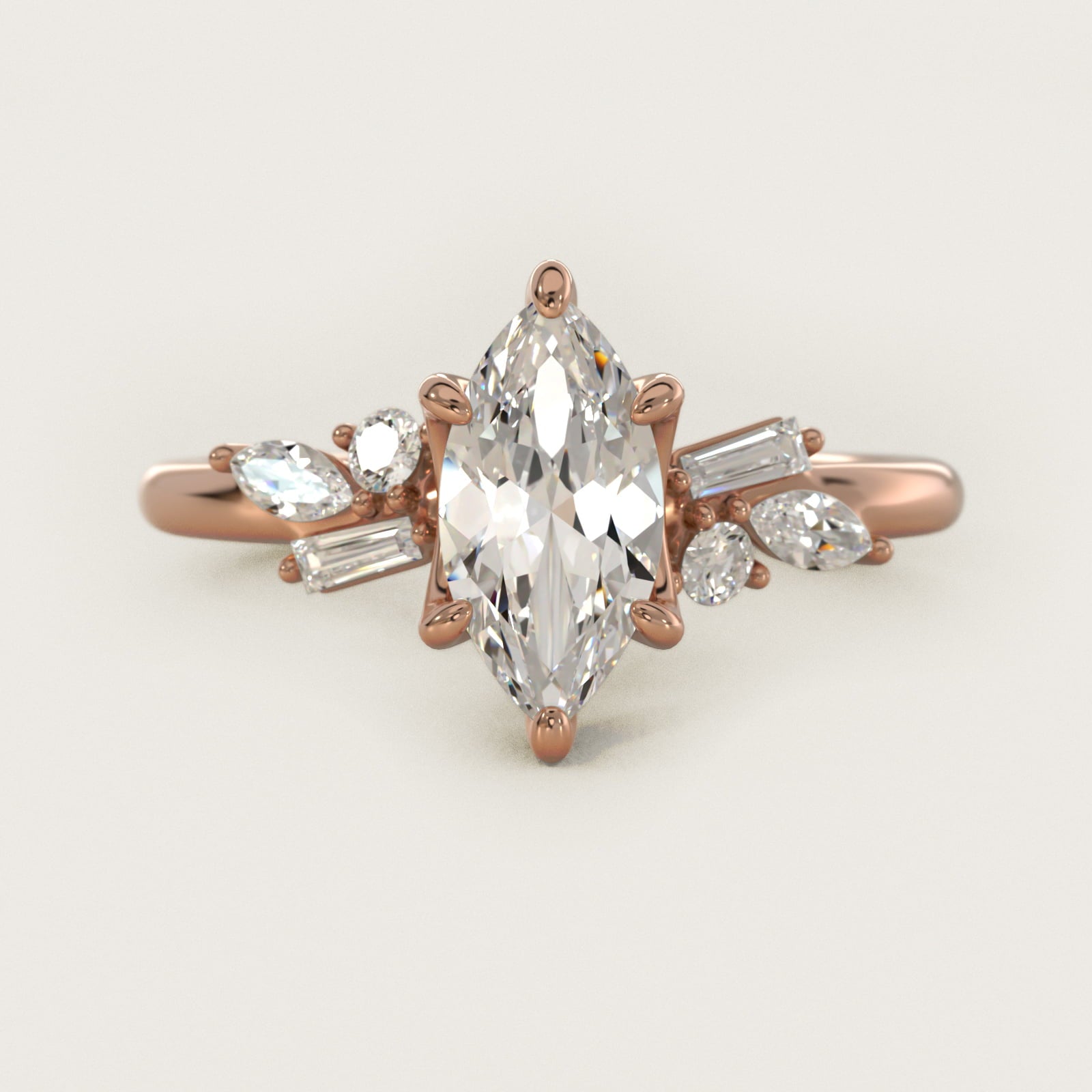 Floral Motif Diamond Accent Side Stone Engagement Ring In 18k Rose Gold By James Allen - Marquise Center