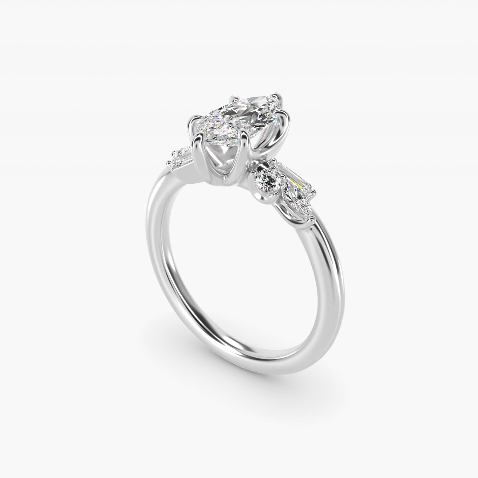 Floral Motif Diamond Accent Side Stone Engagement Ring In 18k White Gold By James Allen - Marquise Center