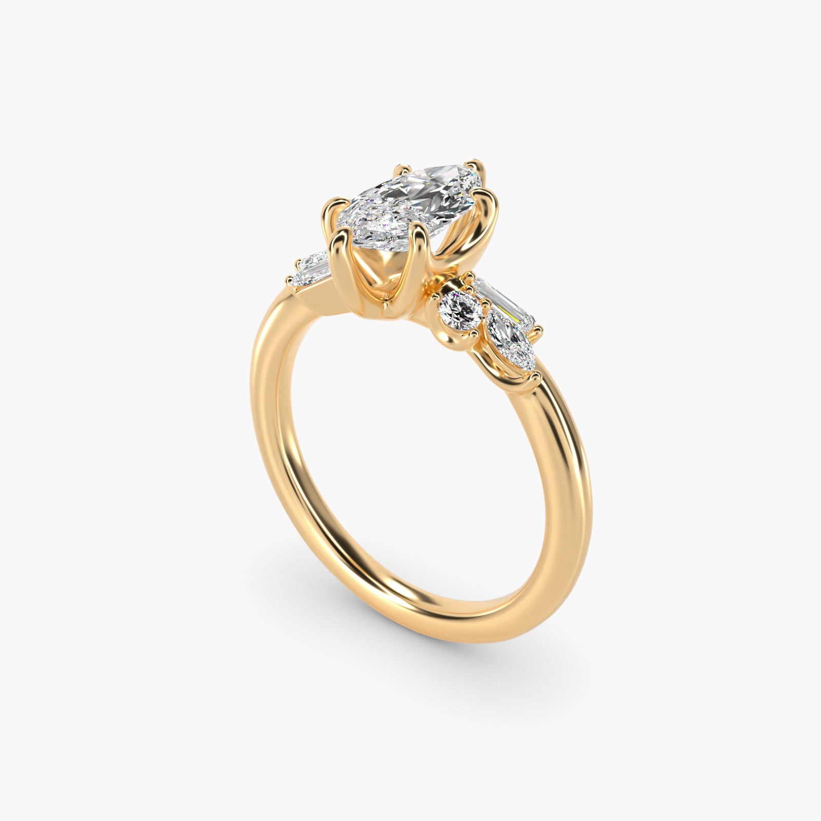 Floral Motif Diamond Accent Side Stone Engagement Ring In 14K Yellow Gold By James Allen - Marquise Center
