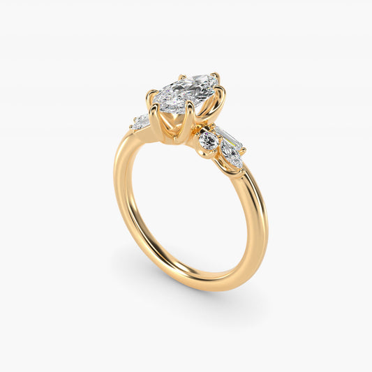 Floral Motif Diamond Accent Side Stone Engagement Ring In 14K Yellow Gold By James Allen - Marquise Center