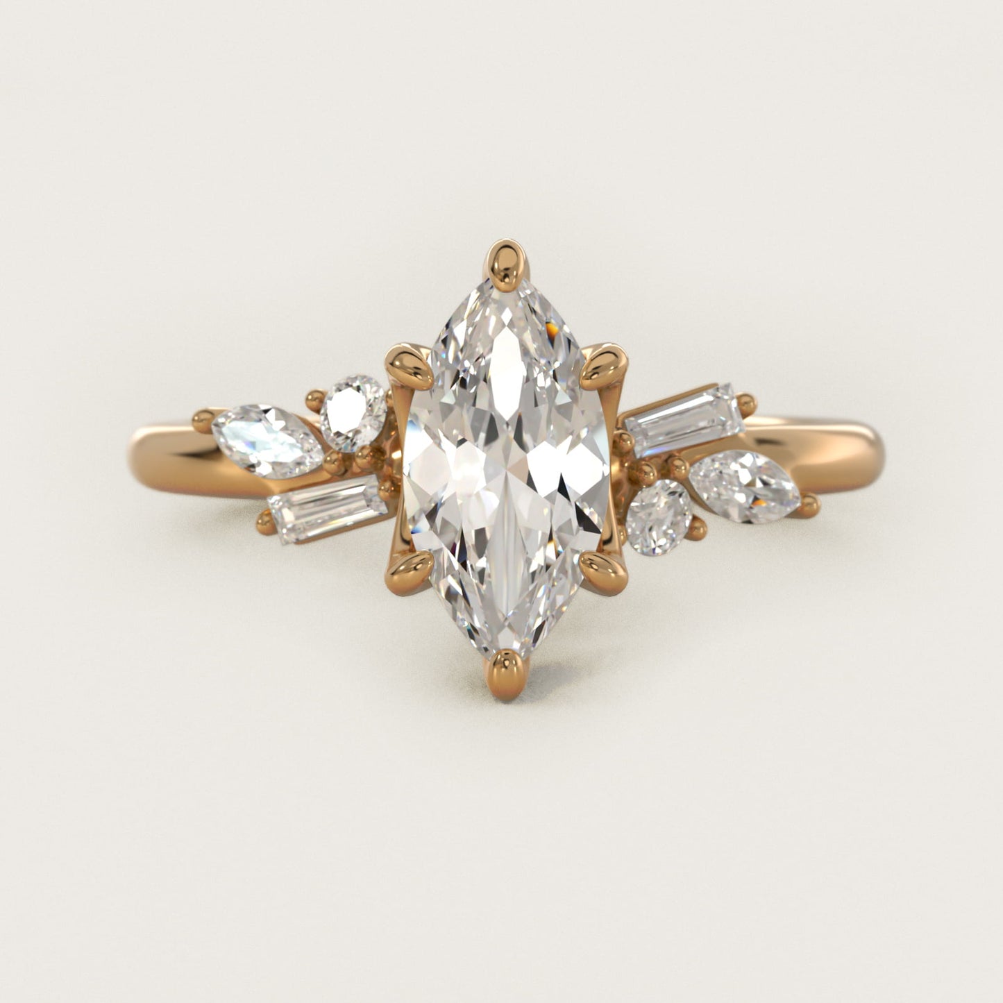 Floral Motif Diamond Accent Side Stone Engagement Ring In 14K Yellow Gold By James Allen - Marquise Center
