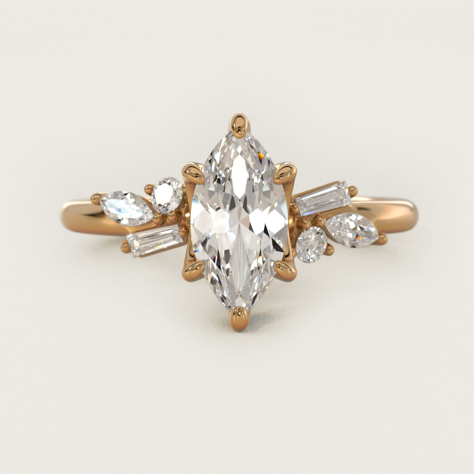 Floral Motif Diamond Accent Side Stone Engagement Ring In 14K Yellow Gold By James Allen - Marquise Center