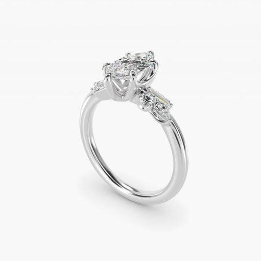 Floral Motif Diamond Accent Side Stone Engagement Ring In Platinum By James Allen - Marquise Center