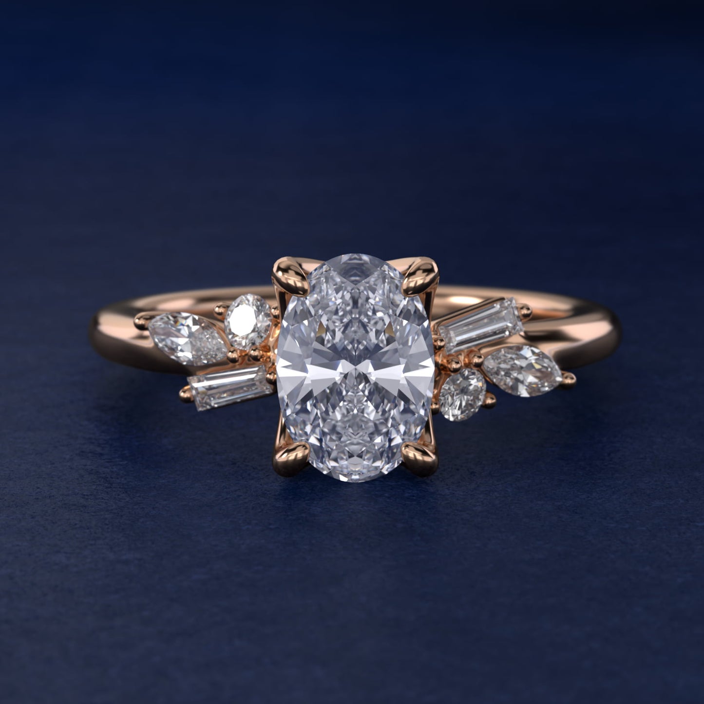 Floral Motif Diamond Accent Side Stone Engagement Ring In 18k Rose Gold By James Allen - Oval Center