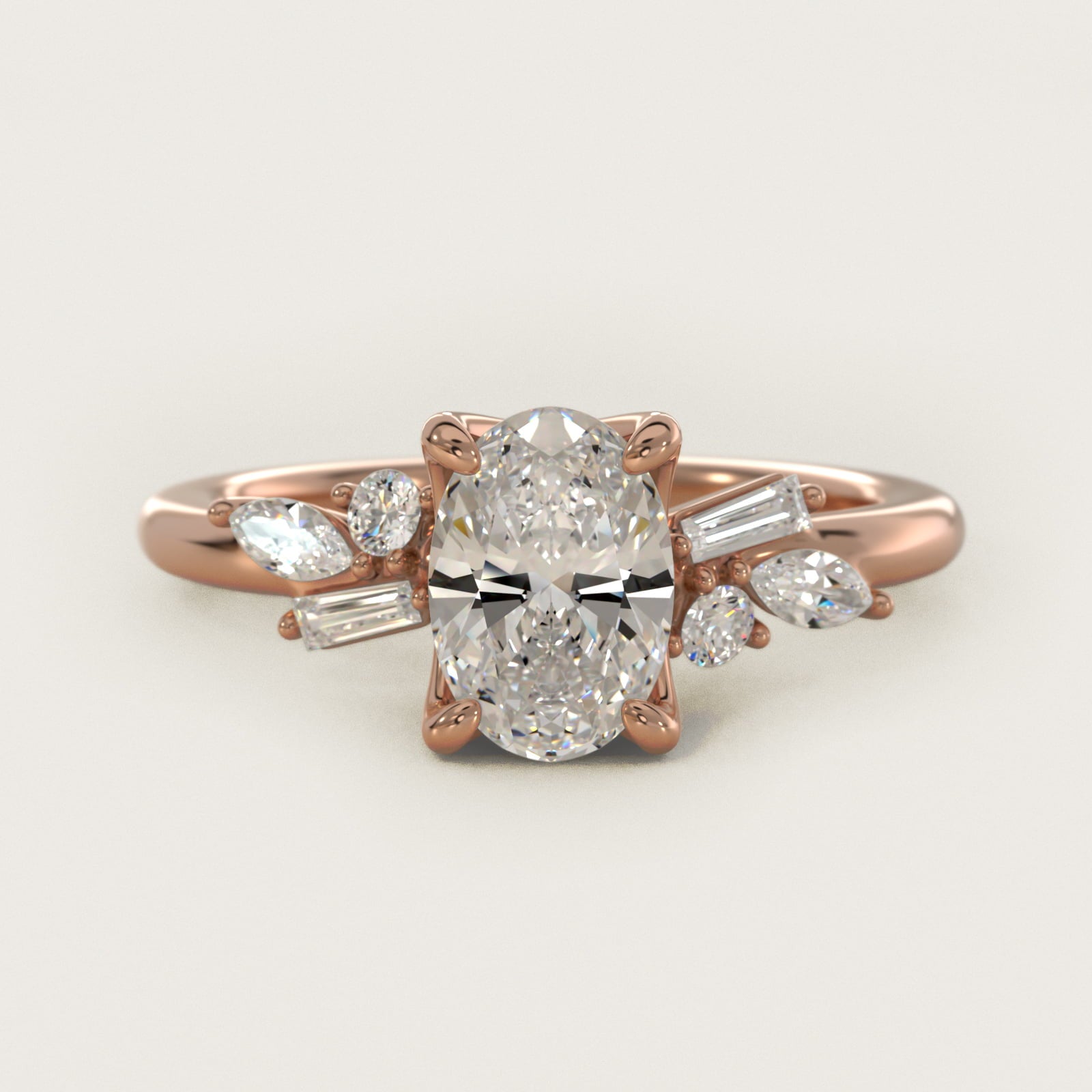 Floral Motif Diamond Accent Side Stone Engagement Ring In 14K Rose Gold By James Allen - Oval Center