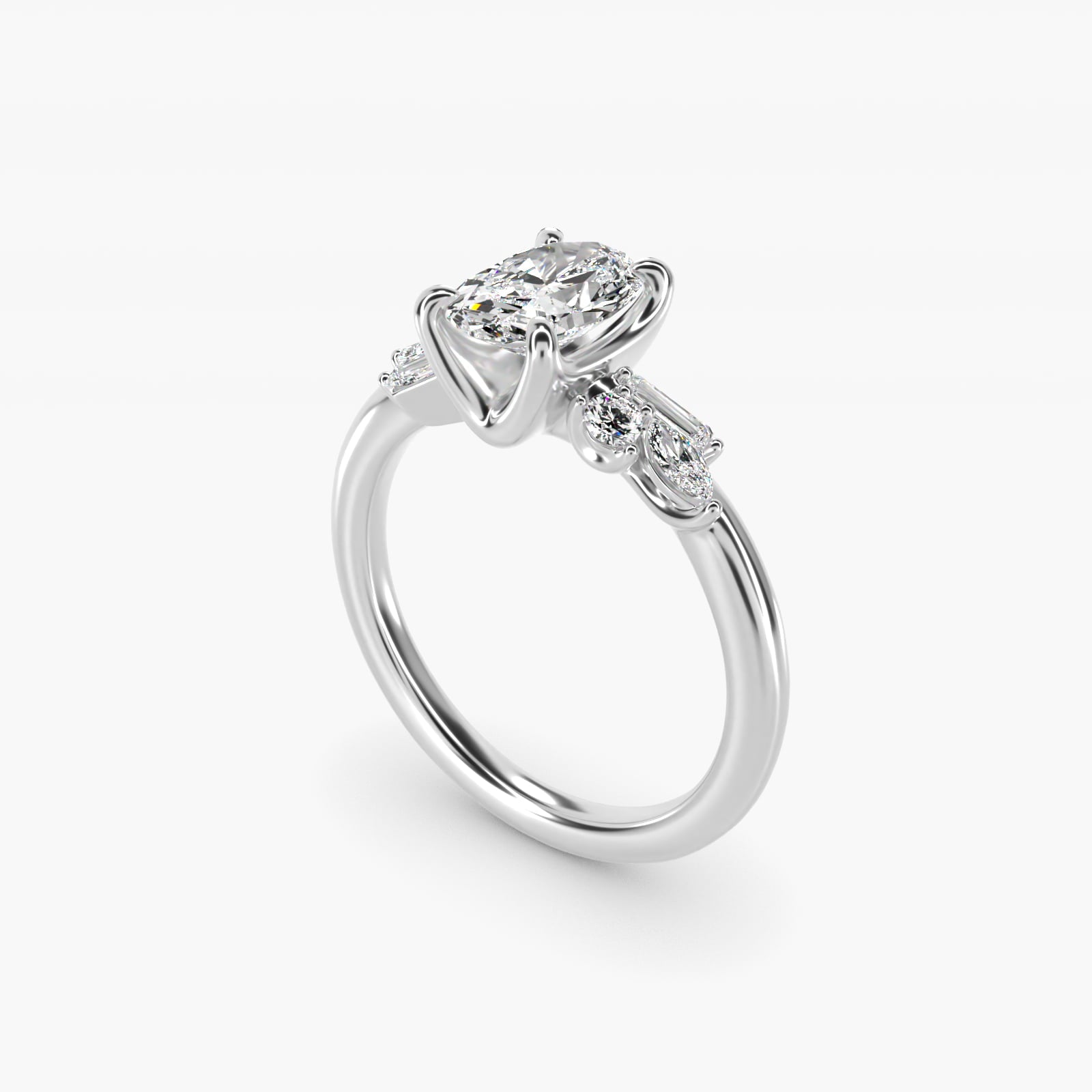 Floral Motif Diamond Accent Side Stone Engagement Ring In 14K White Gold By James Allen - Oval Center