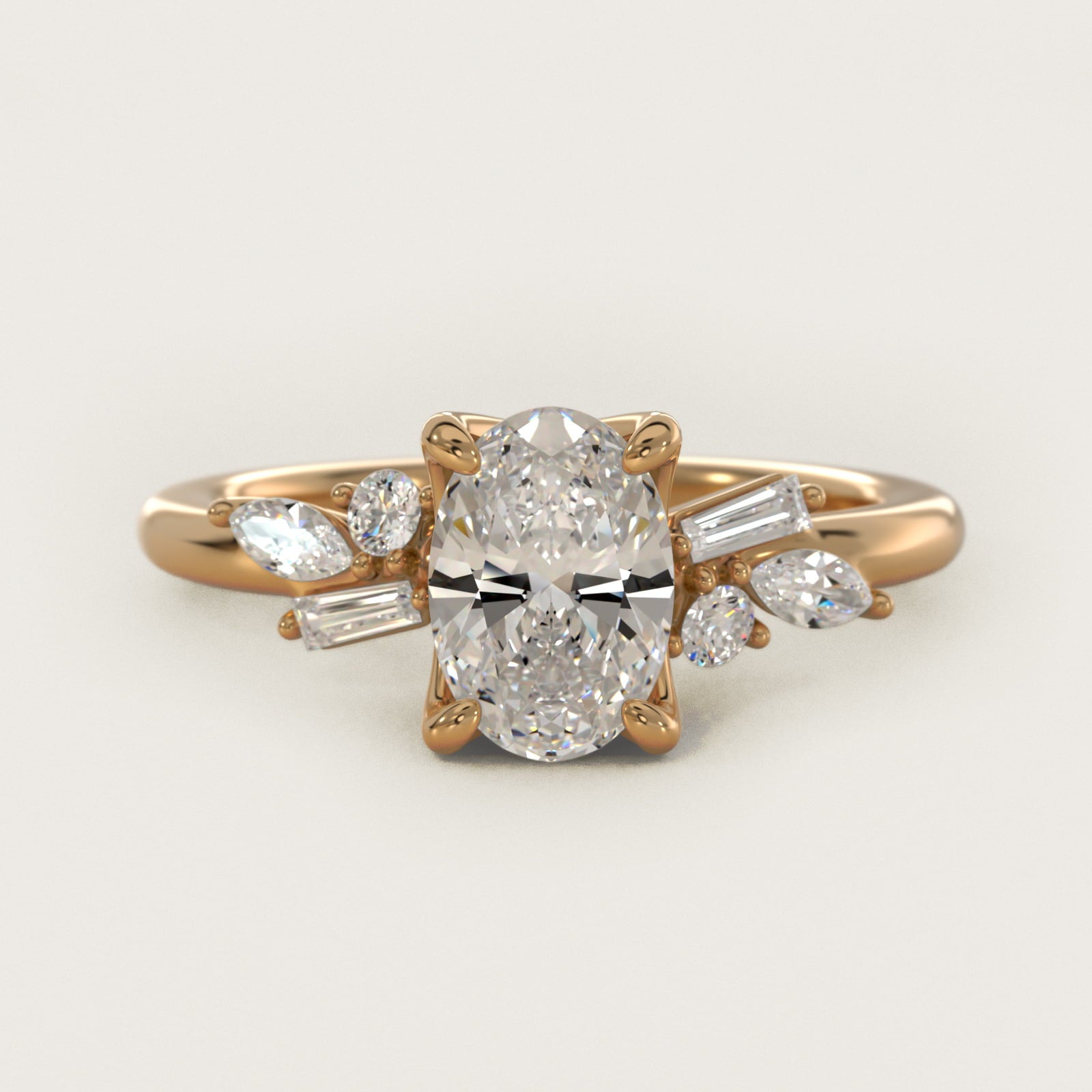 Floral Motif Diamond Accent Side Stone Engagement Ring In 14K Yellow Gold By James Allen - Oval Center