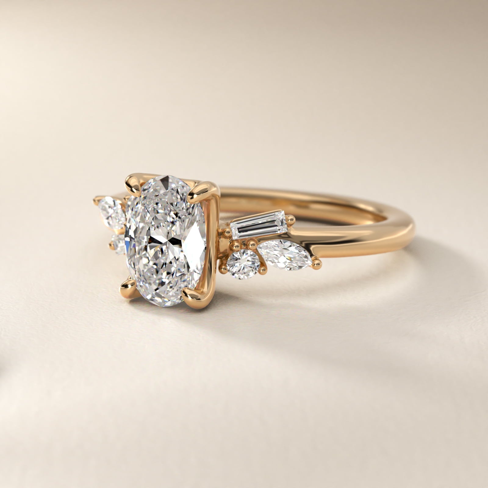 Floral Motif Diamond Accent Side Stone Engagement Ring In 18k Yellow Gold By James Allen - Oval Center