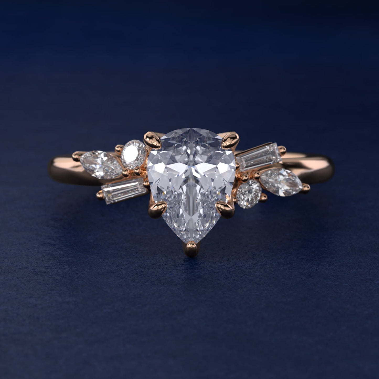 Floral Motif Diamond Accent Side Stone Engagement Ring In 18k Rose Gold By James Allen - Pear Center