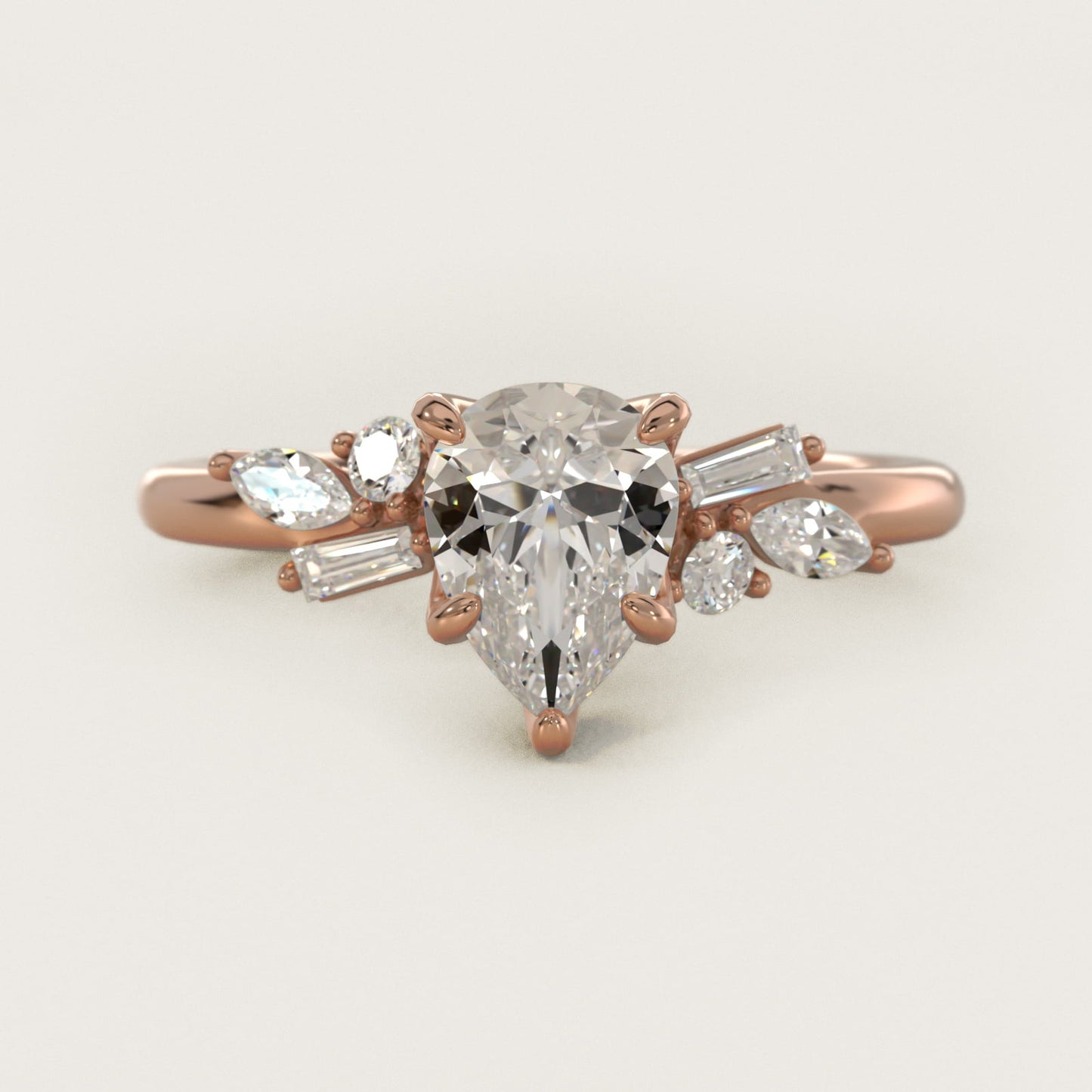 Floral Motif Diamond Accent Side Stone Engagement Ring In 18k Rose Gold By James Allen - Pear Center