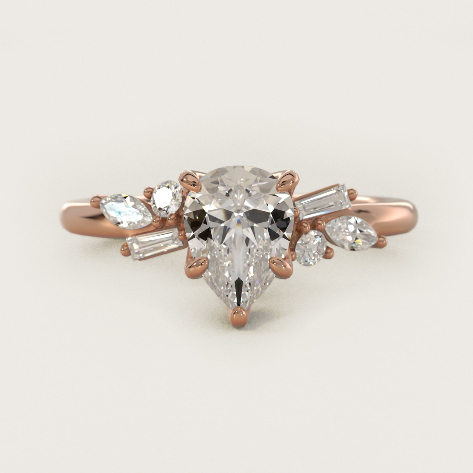 Floral Motif Diamond Accent Side Stone Engagement Ring In 18k Rose Gold By James Allen - Pear Center
