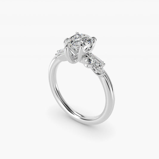Floral Motif Diamond Accent Side Stone Engagement Ring In 14K White Gold By James Allen - Pear Center