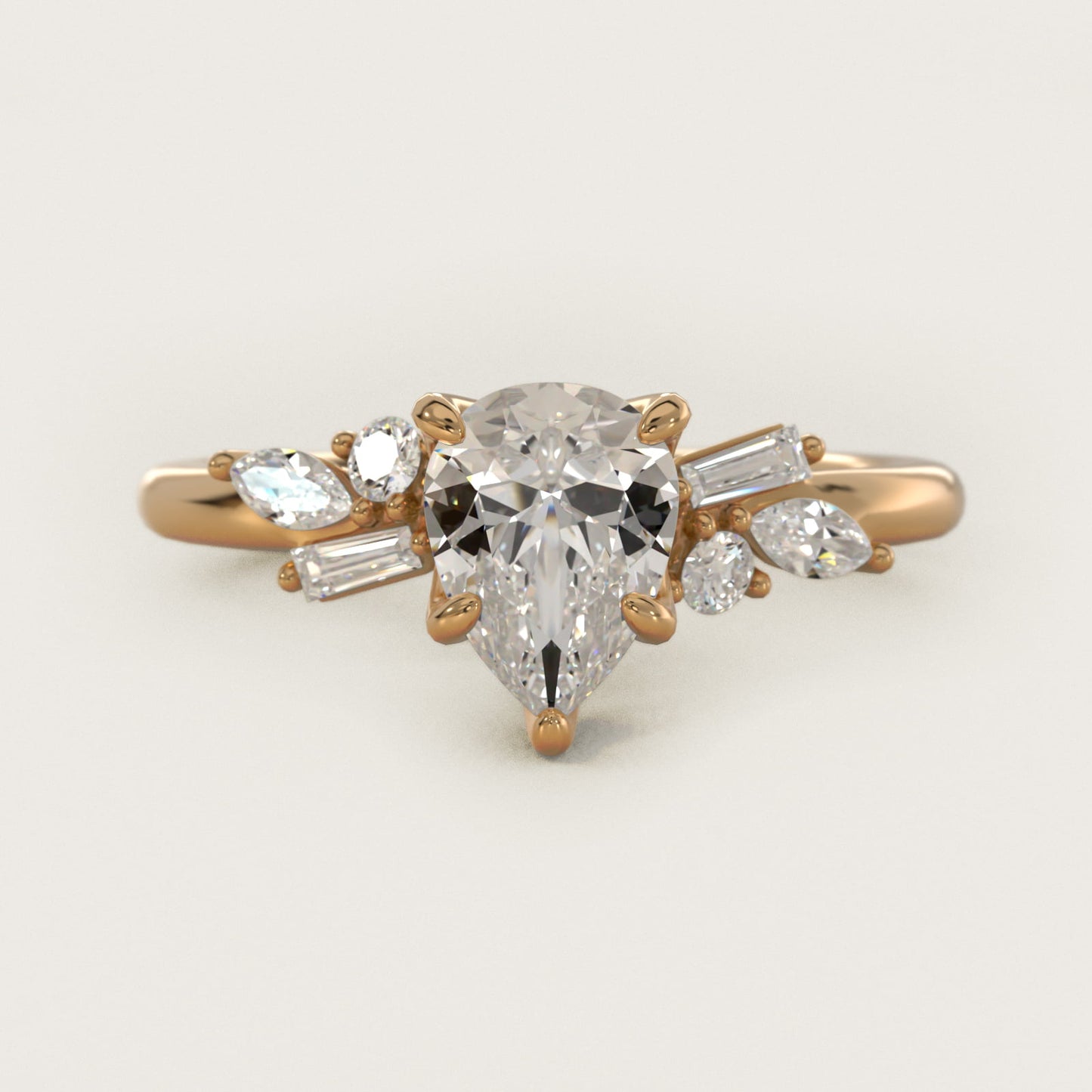 Floral Motif Diamond Accent Side Stone Engagement Ring In 14K Yellow Gold By James Allen - Pear Center