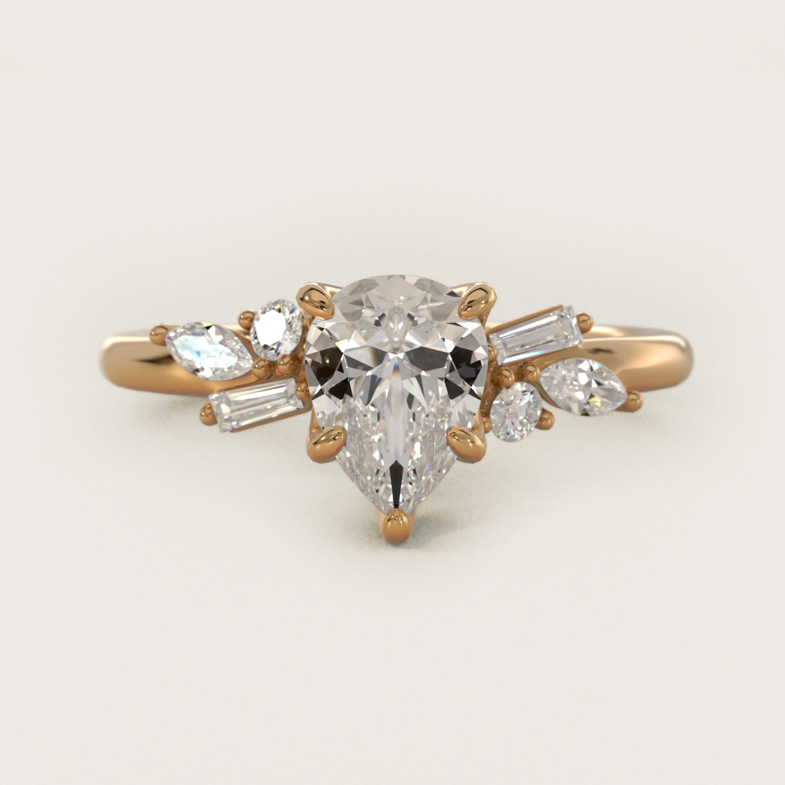 Floral Motif Diamond Accent Side Stone Engagement Ring In 14K Yellow Gold By James Allen - Pear Center
