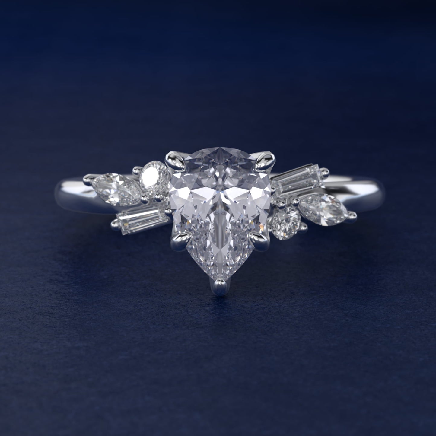Floral Motif Diamond Accent Side Stone Engagement Ring In Platinum By James Allen - Pear Center