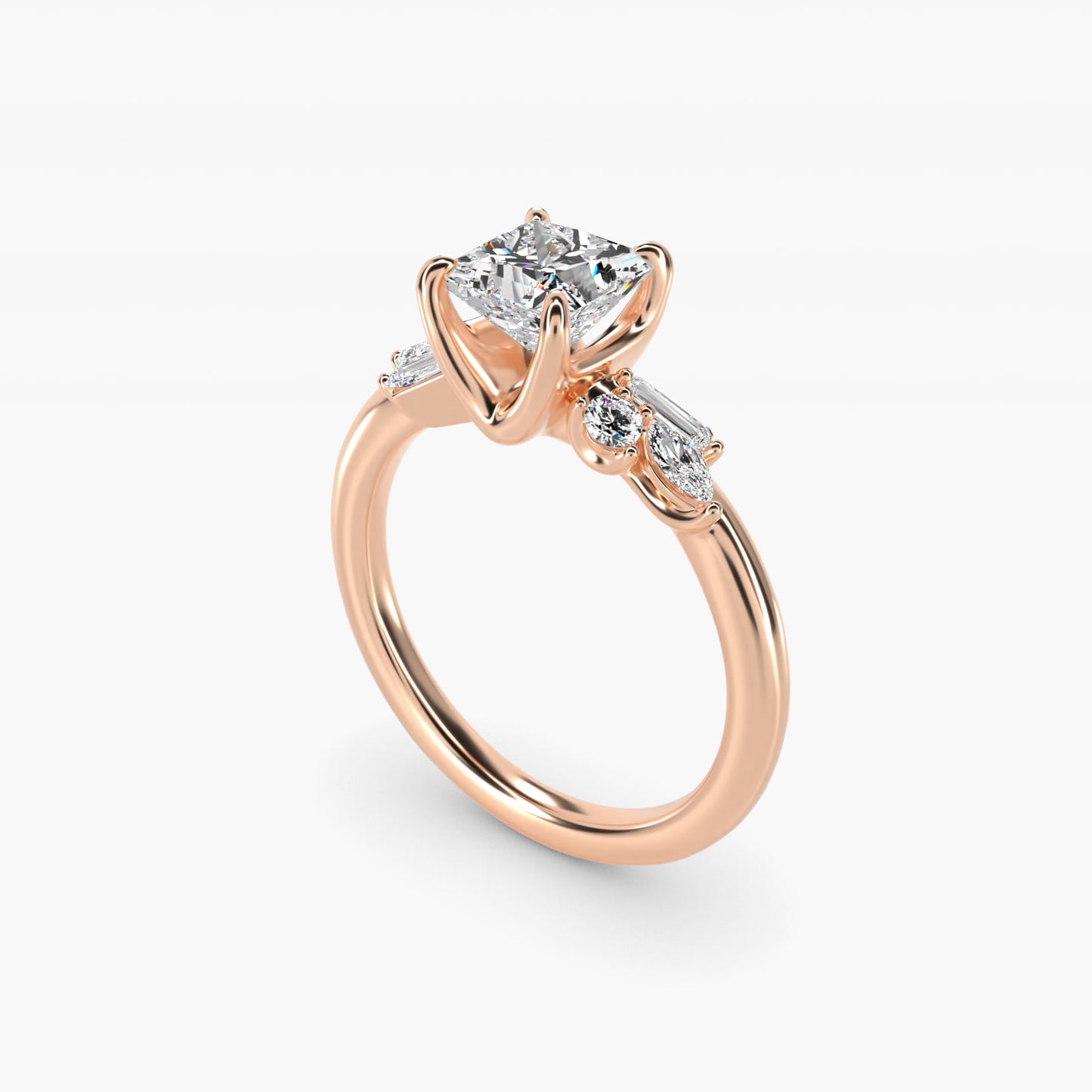 Floral Motif Diamond Accent Side Stone Engagement Ring In 18k Rose Gold By James Allen - Princess Center