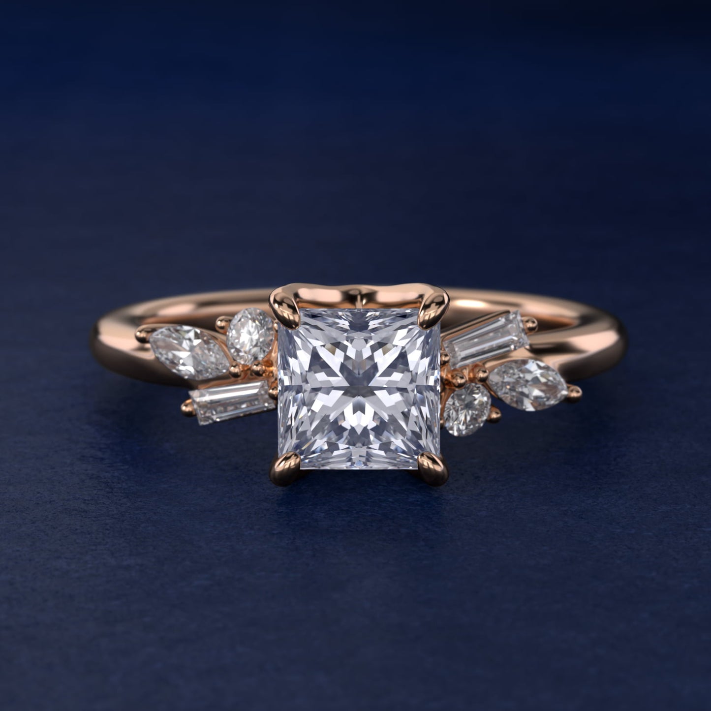 Floral Motif Diamond Accent Side Stone Engagement Ring In 18k Rose Gold By James Allen - Princess Center