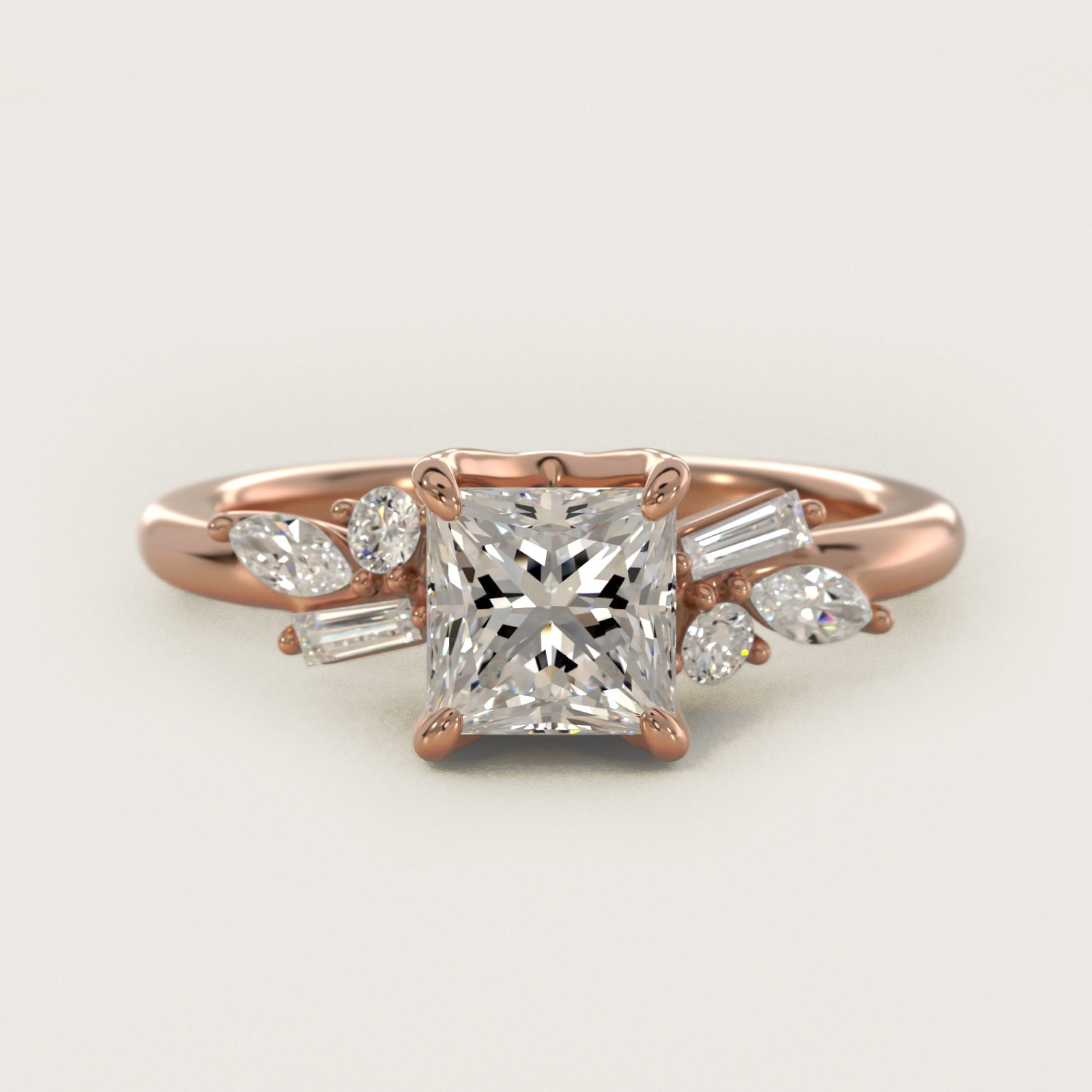 Floral Motif Diamond Accent Side Stone Engagement Ring In 18k Rose Gold By James Allen - Princess Center