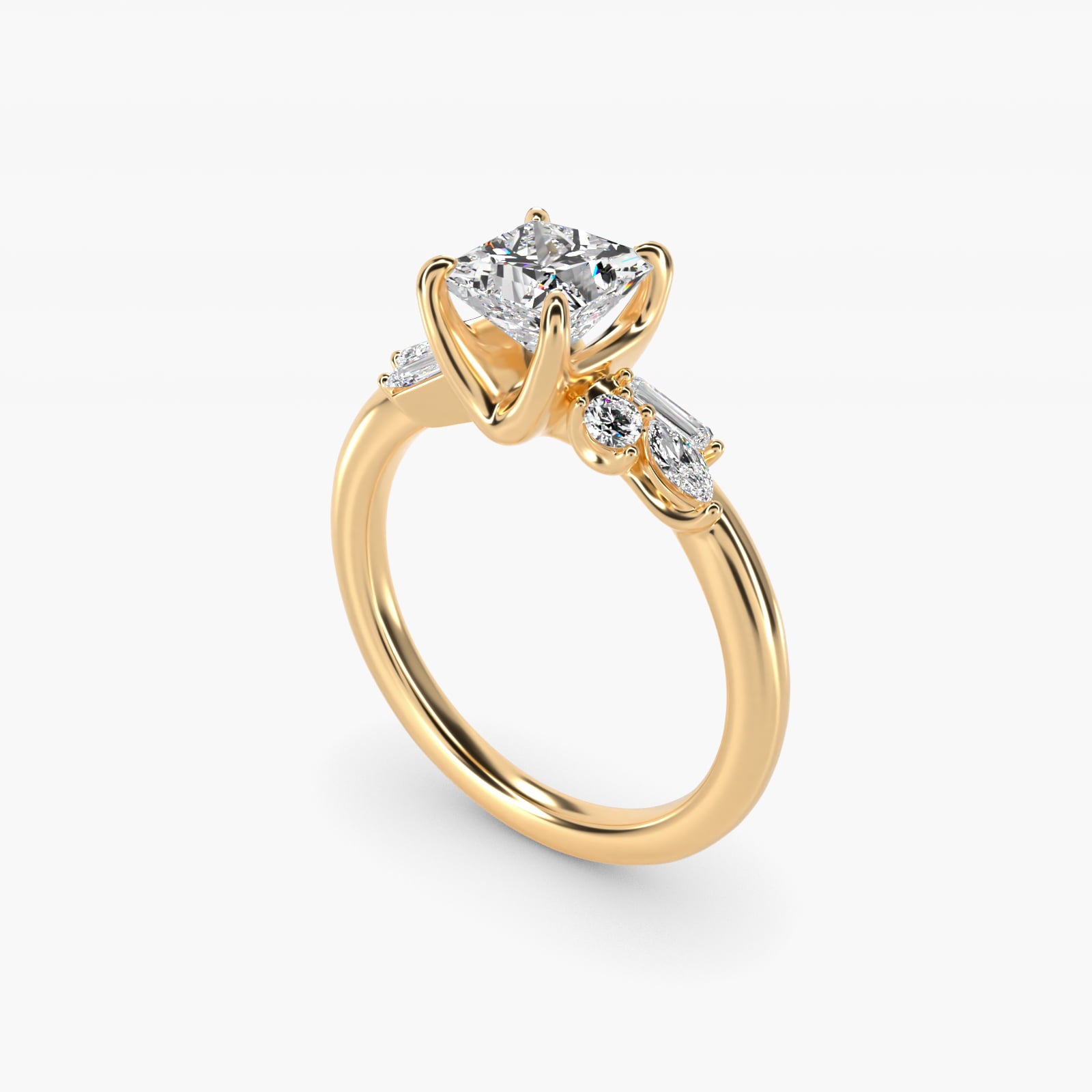Floral Motif Diamond Accent Side Stone Engagement Ring In 14K Yellow Gold By James Allen - Princess Center