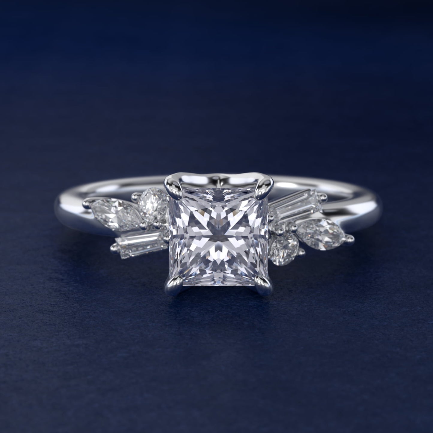 Floral Motif Diamond Accent Side Stone Engagement Ring In Platinum By James Allen - Princess Center