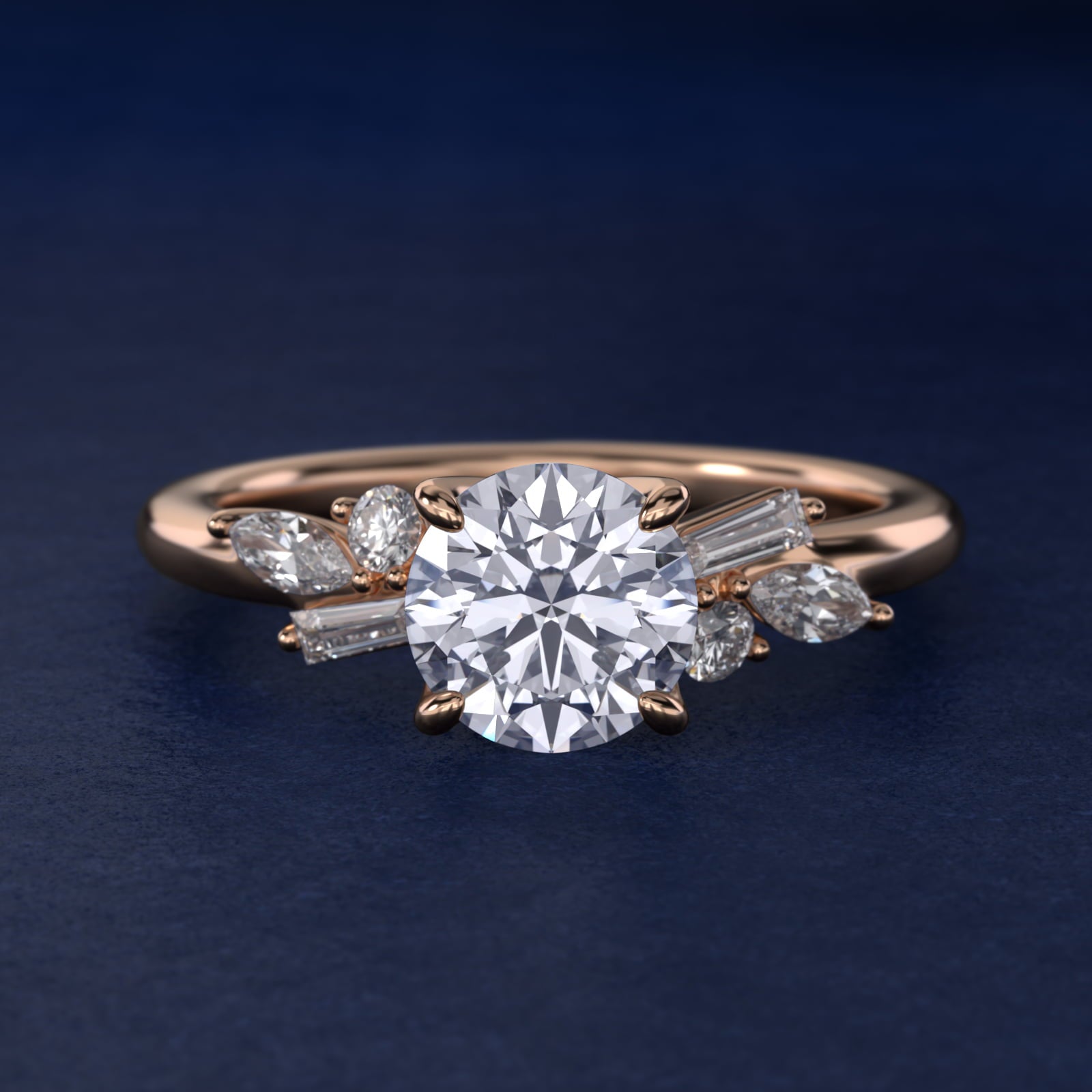 Floral Motif Diamond Accent Side Stone Engagement Ring In 14K Rose Gold By James Allen - Round Center