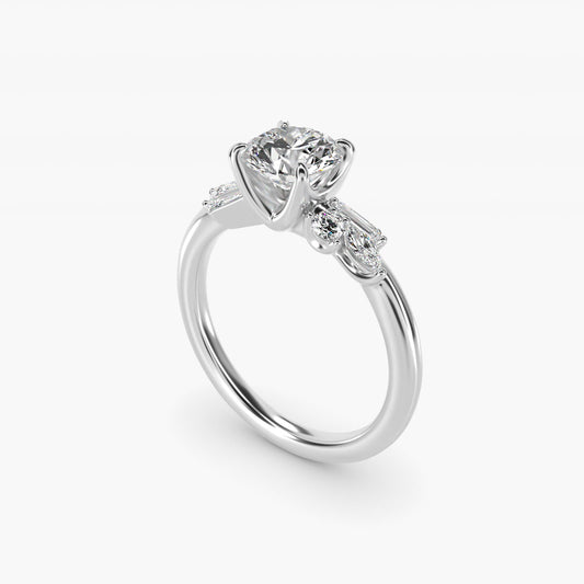 Floral Motif Diamond Accent Side Stone Engagement Ring In 14K White Gold By James Allen - Round Center