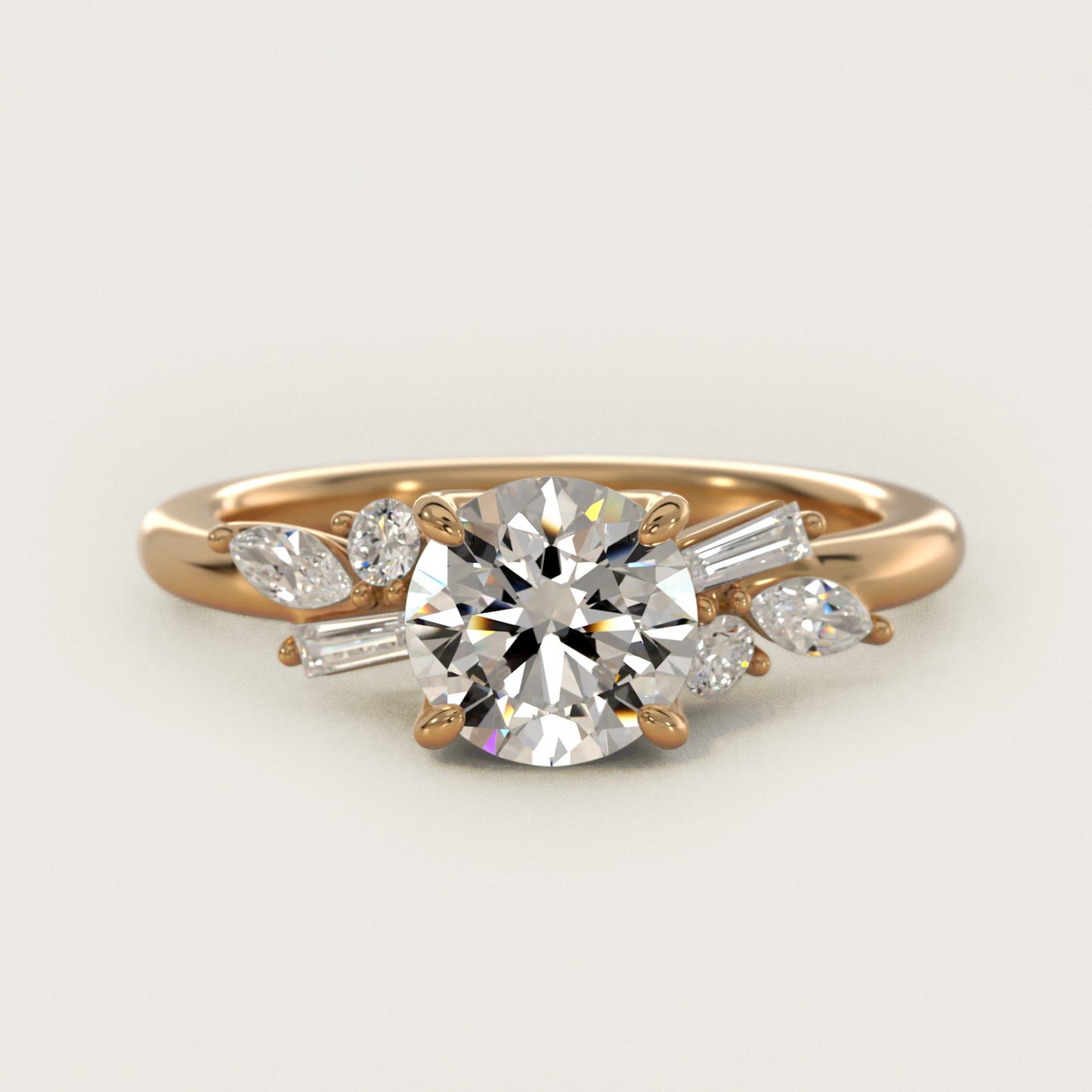 Floral Motif Diamond Accent Side Stone Engagement Ring In 14K Yellow Gold By James Allen - Round Center