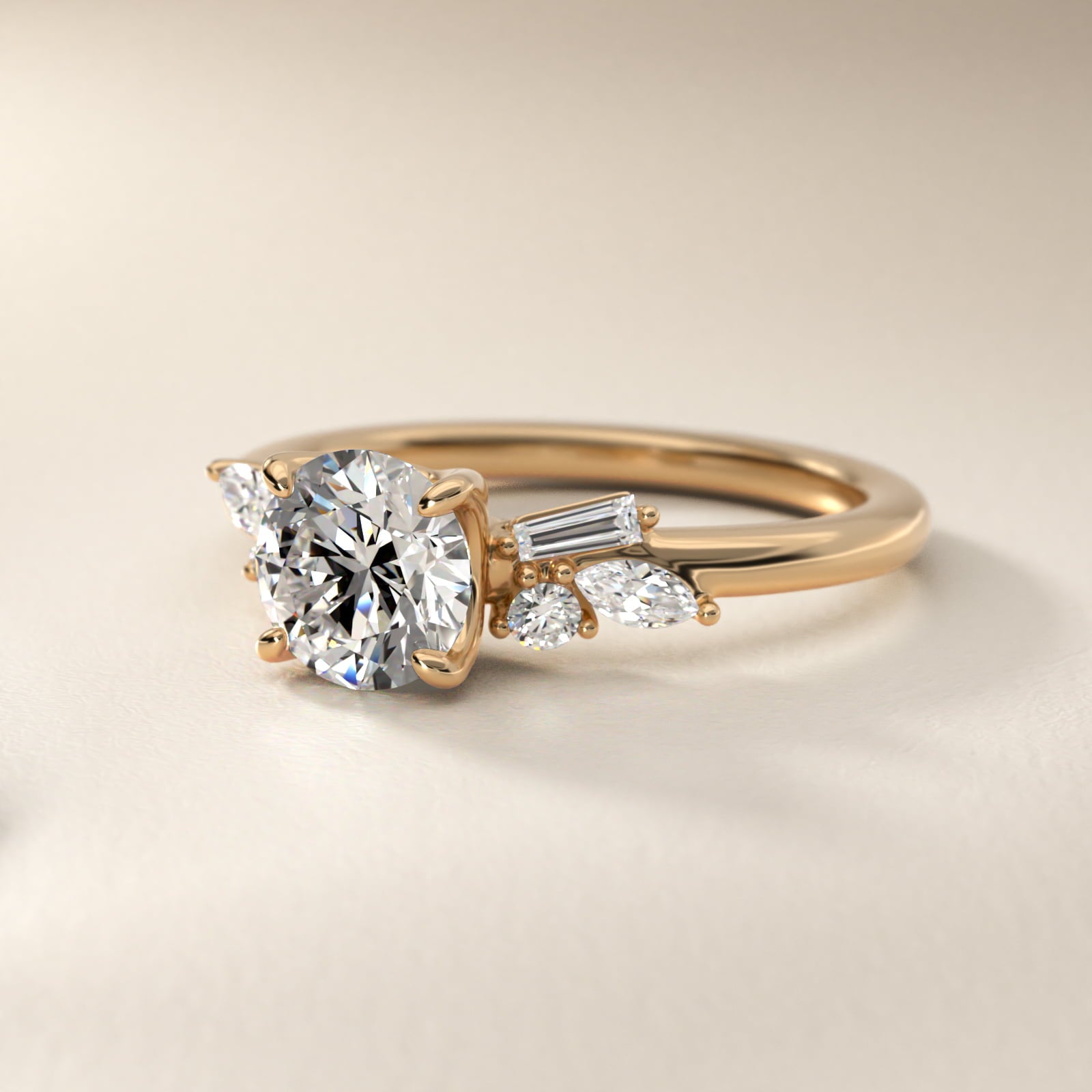 Floral Motif Diamond Accent Side Stone Engagement Ring In 18k Yellow Gold By James Allen - Round Center