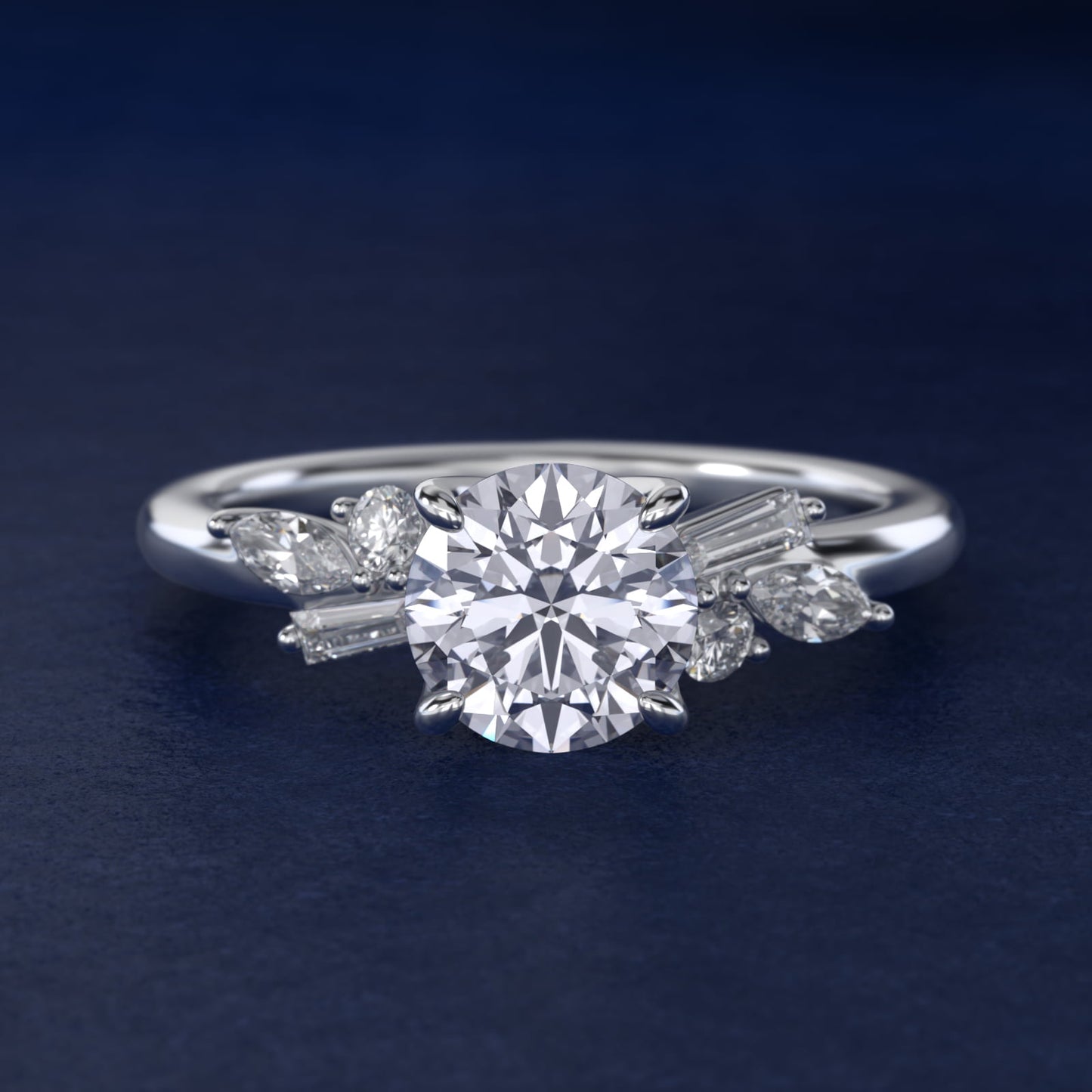 Floral Motif Diamond Accent Side Stone Engagement Ring In Platinum By James Allen - Round Center
