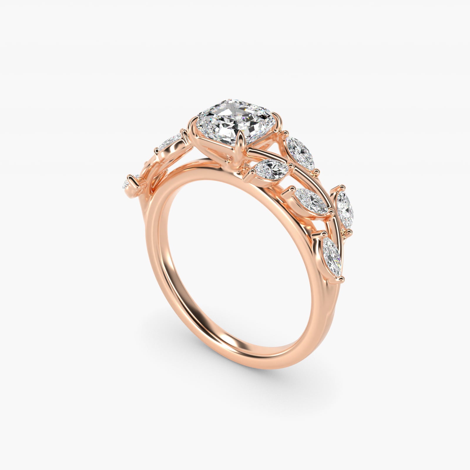 Floral Side Stone Diamond Engagement Ring In 14K Rose Gold By James Allen - Asscher Center