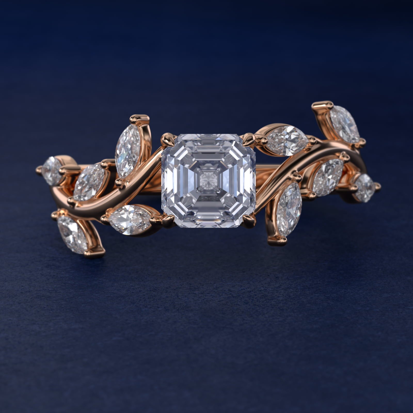 Floral Side Stone Diamond Engagement Ring In 18k Rose Gold By James Allen - Asscher Center