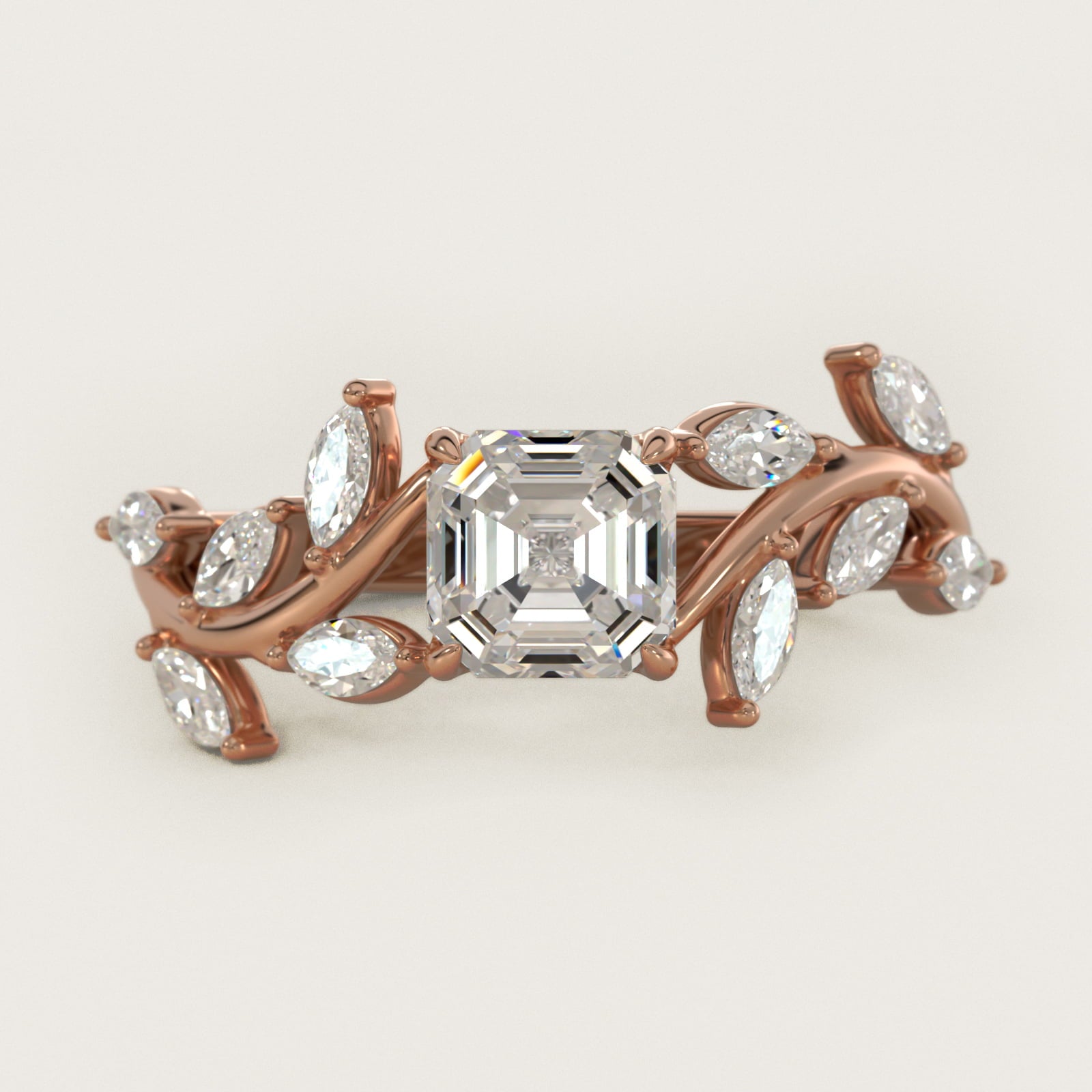 Floral Side Stone Diamond Engagement Ring In 18k Rose Gold By James Allen - Asscher Center