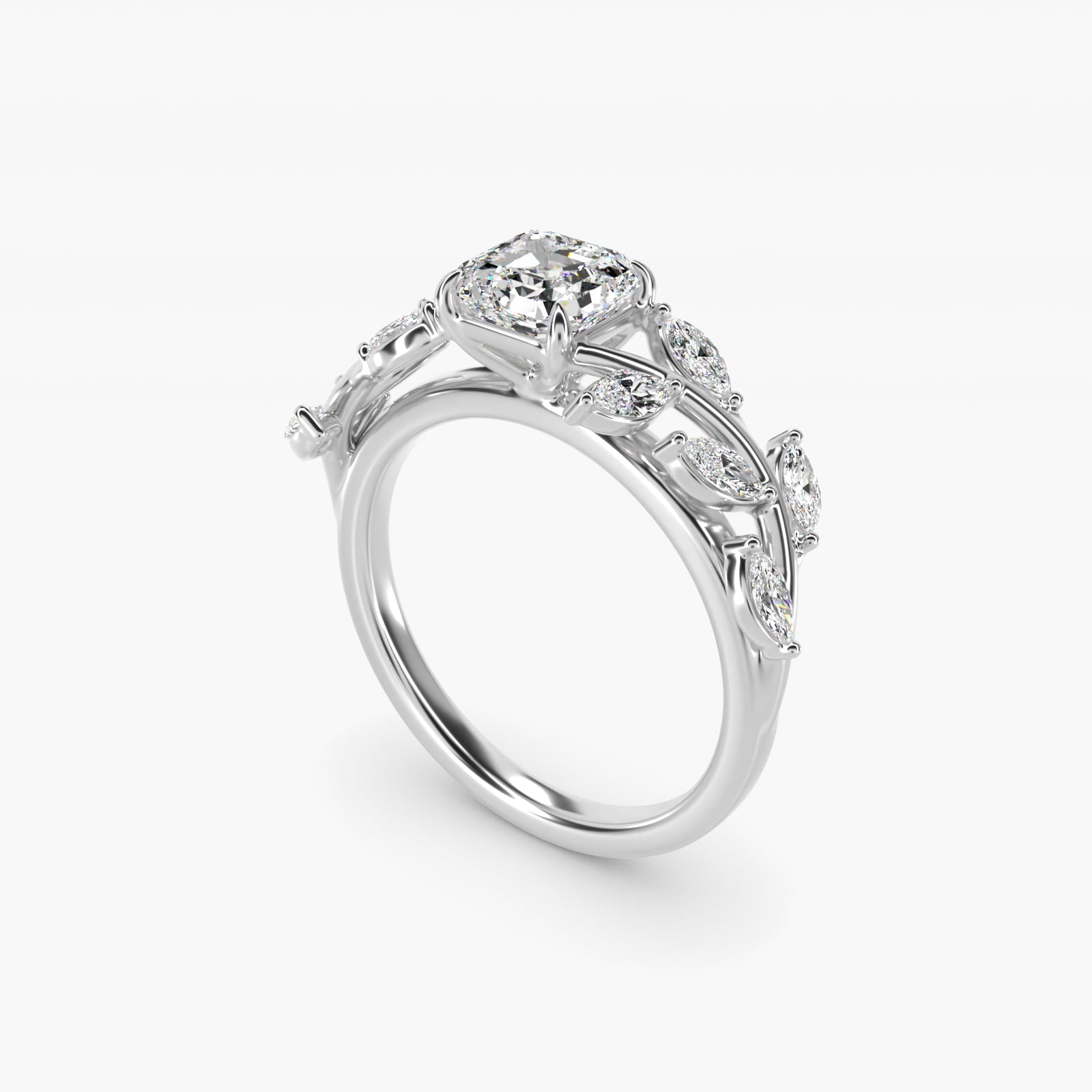 Floral Side Stone Diamond Engagement Ring In 18k White Gold By James Allen - Asscher Center