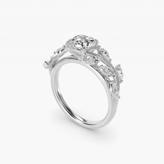 Floral Side Stone Diamond Engagement Ring In 18k White Gold By James Allen - Asscher Center